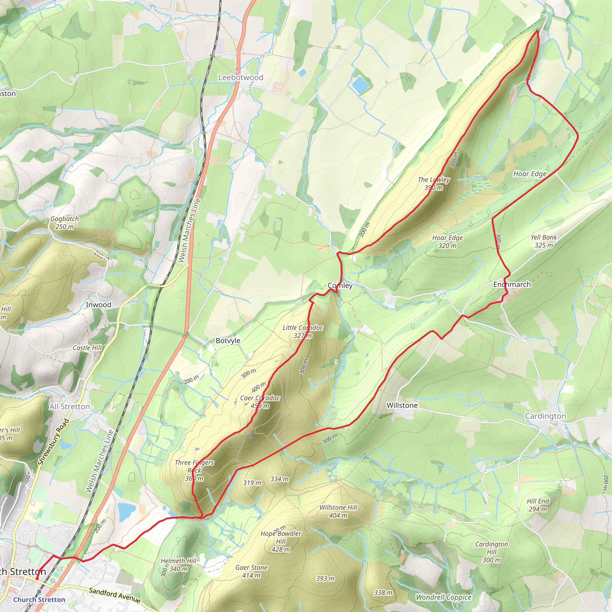 Caer Caradoc and The Lawley from Church Stretton mobile static map