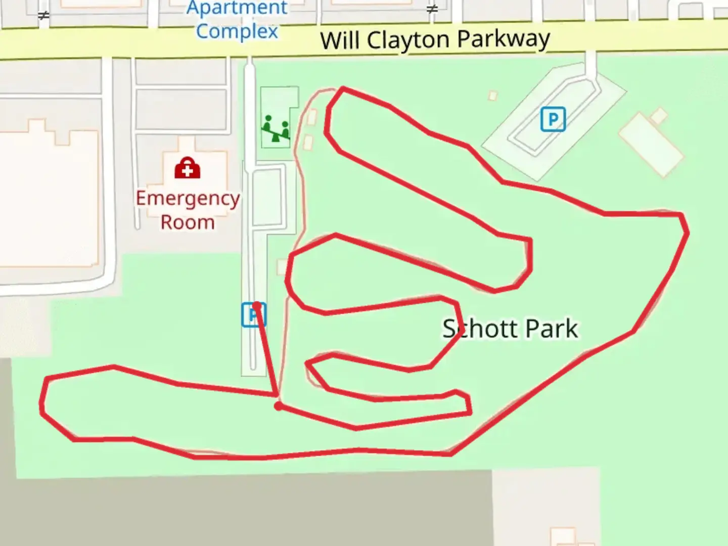 An image depicting the trail Schott Park Loop and its surrounding area.