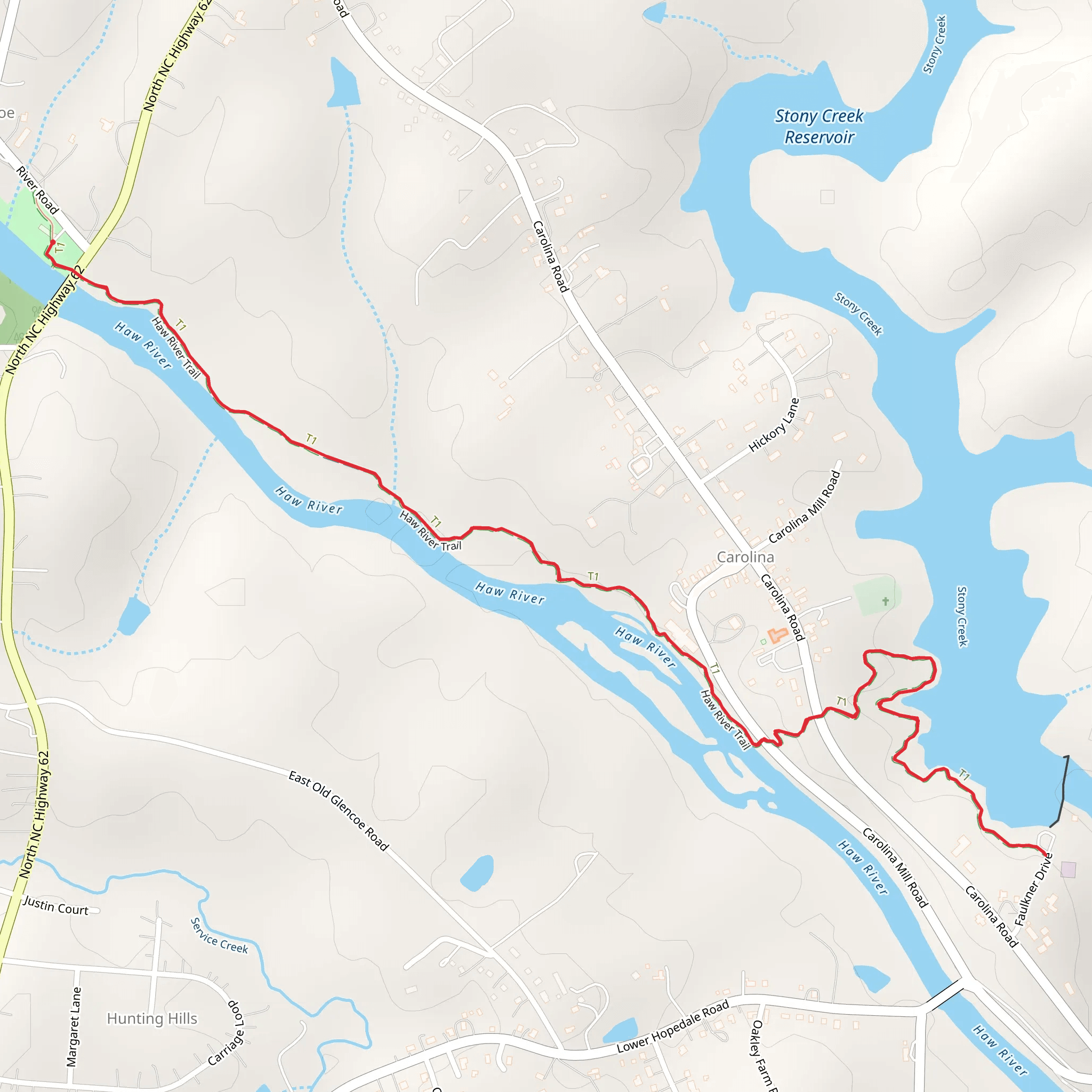 Haw River Trail from Glencoe mobile static map