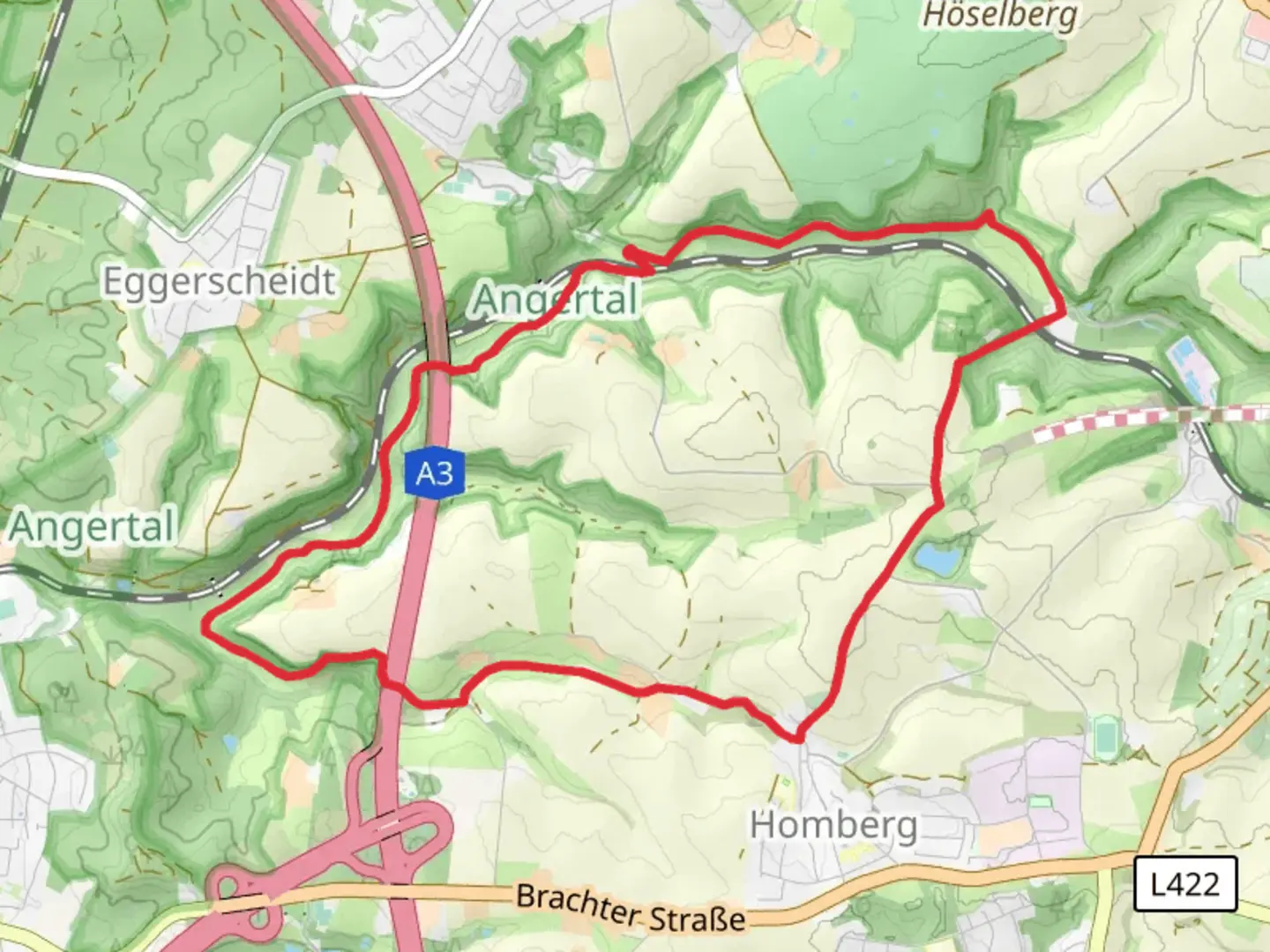An image depicting the trail Hommerich, Hauschen and Angertal Loop and its surrounding area.