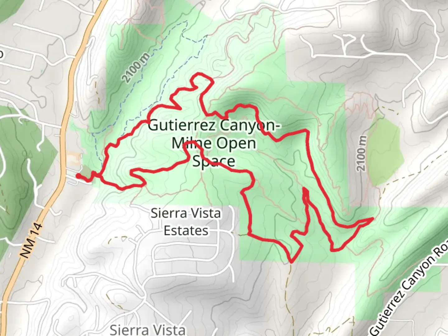 An image depicting the trail Sandia Vista, Doe Run and Sierra Vista Bypass Loop Trail and its surrounding area.