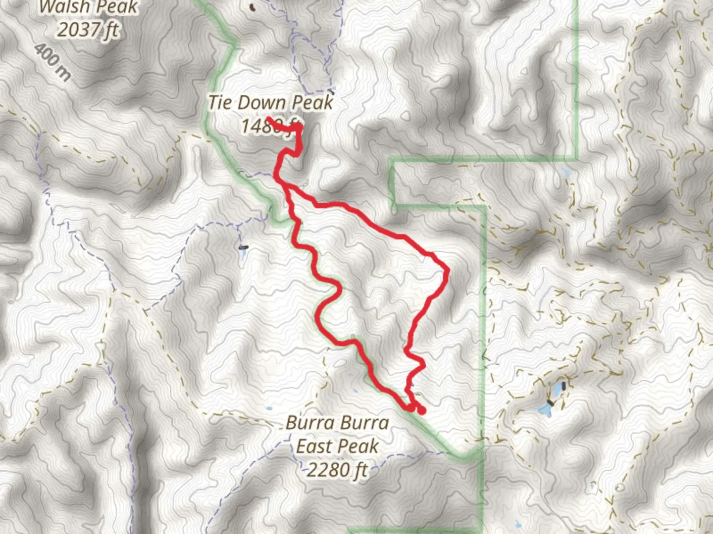 An image depicting the trail Kaiser Aetna, Tie Down Trail and North Fork Trail Loop and its surrounding area.