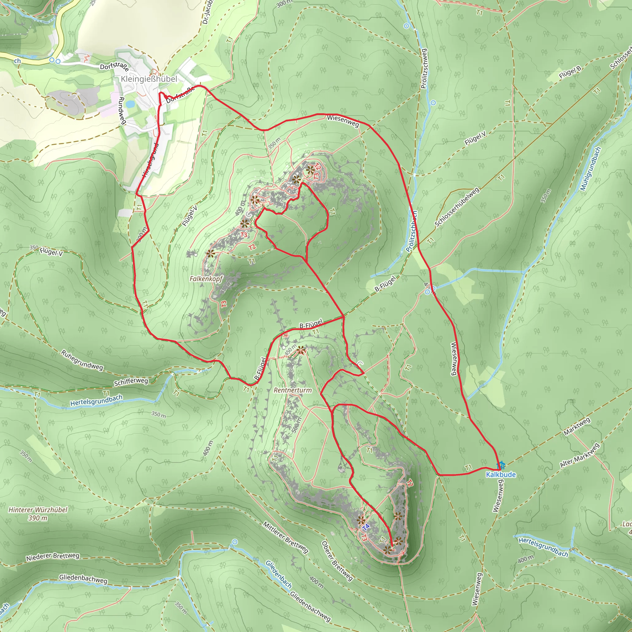 Kleiner Zschirnsteinturm, Wildbrethöhle and Großer Zschirnstein Loop - Kleingießhübel mobile static map