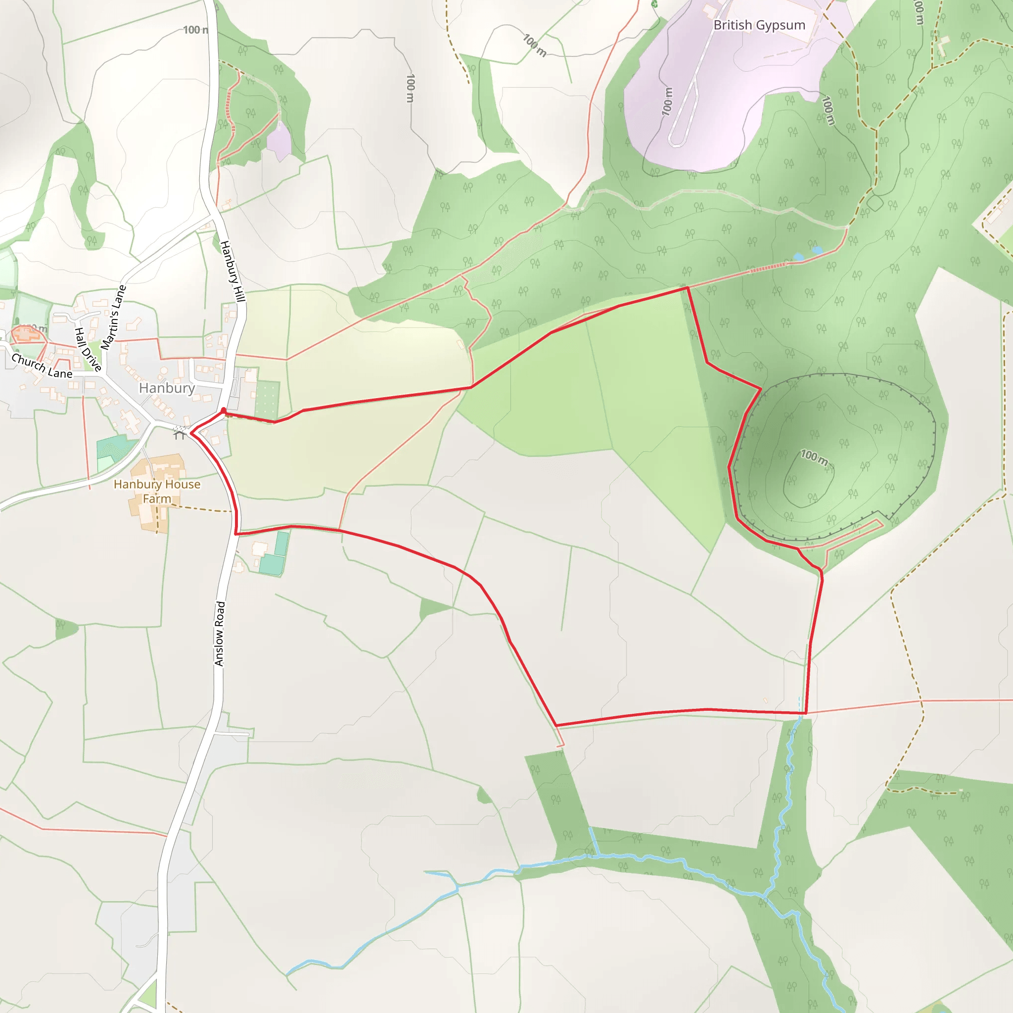 The Fauld Crater from Hanbury mobile static map