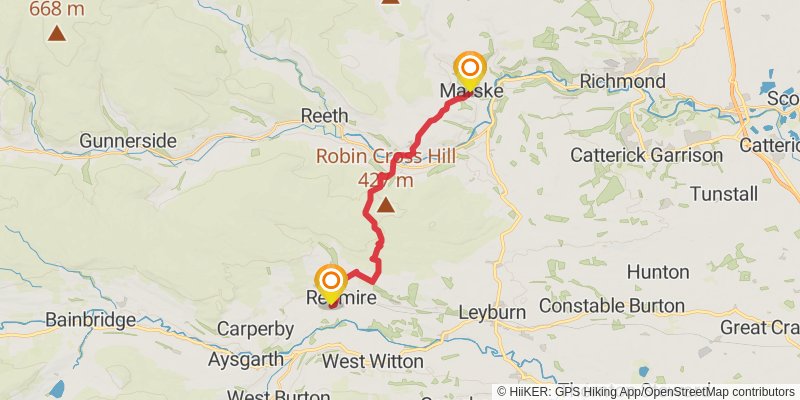 Lancaster Castle to Richmond Castle Walk stage 5 Map