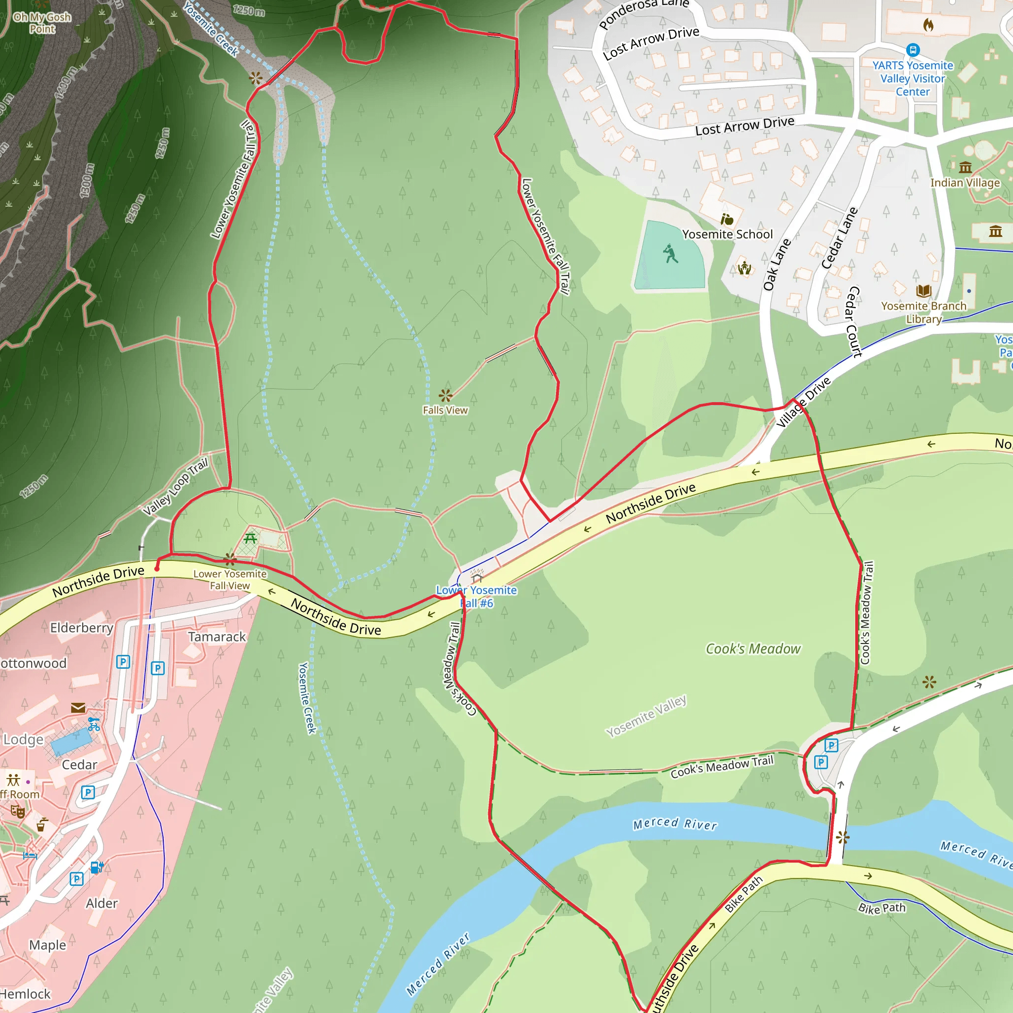 Cook's Meadow and Lower Yosemite Fall Loop Trail mobile static map
