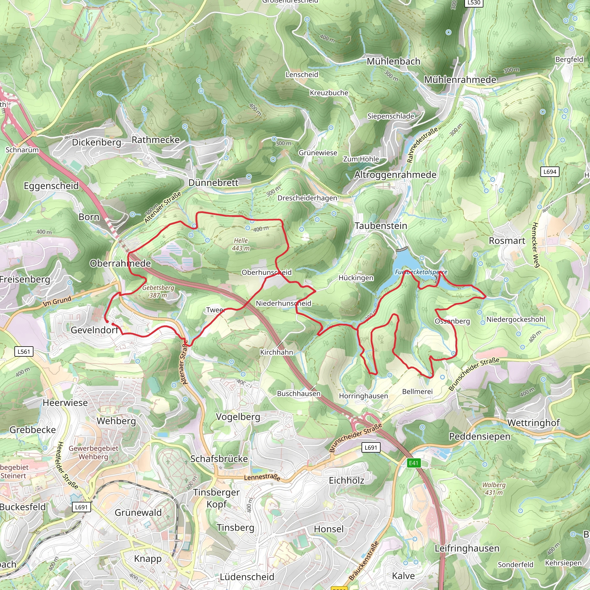 Fuelbecketalsperre Loop from Gevelndorf mobile static map
