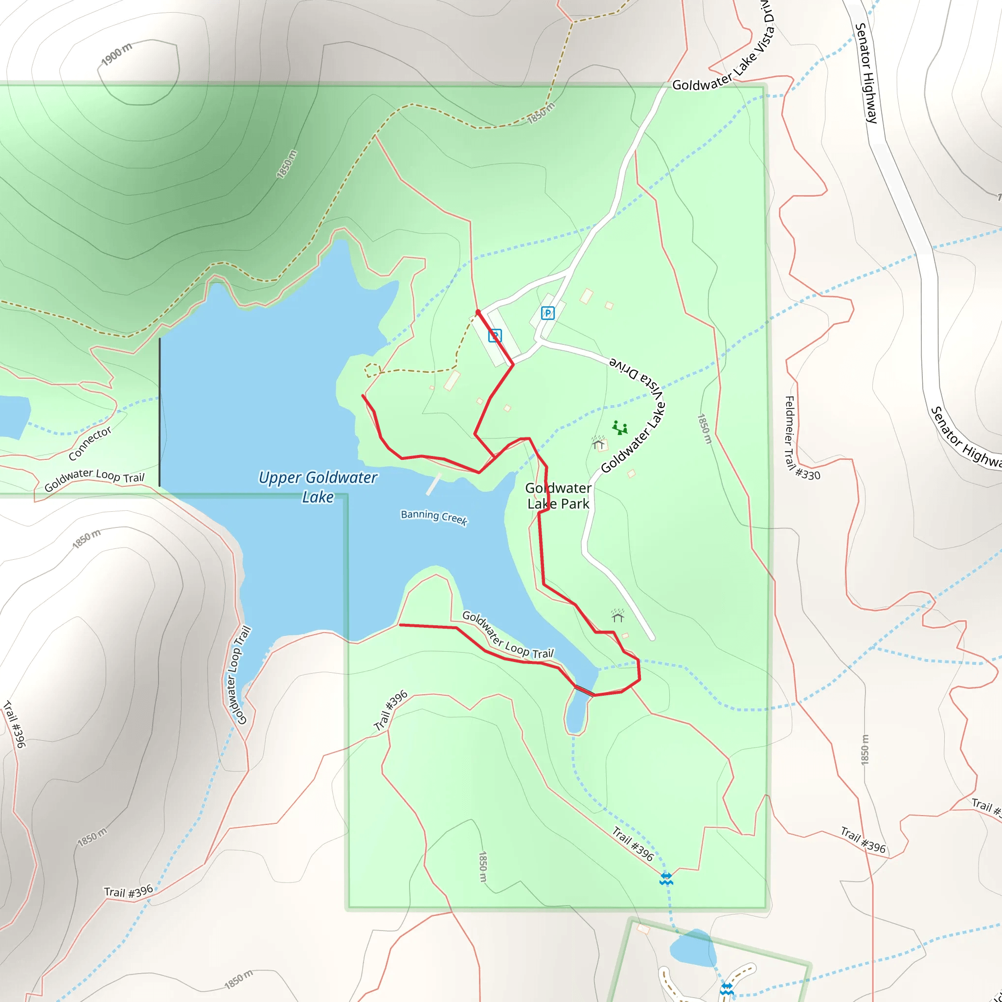 Upper Goldwater Lake and Banning Creek mobile static map