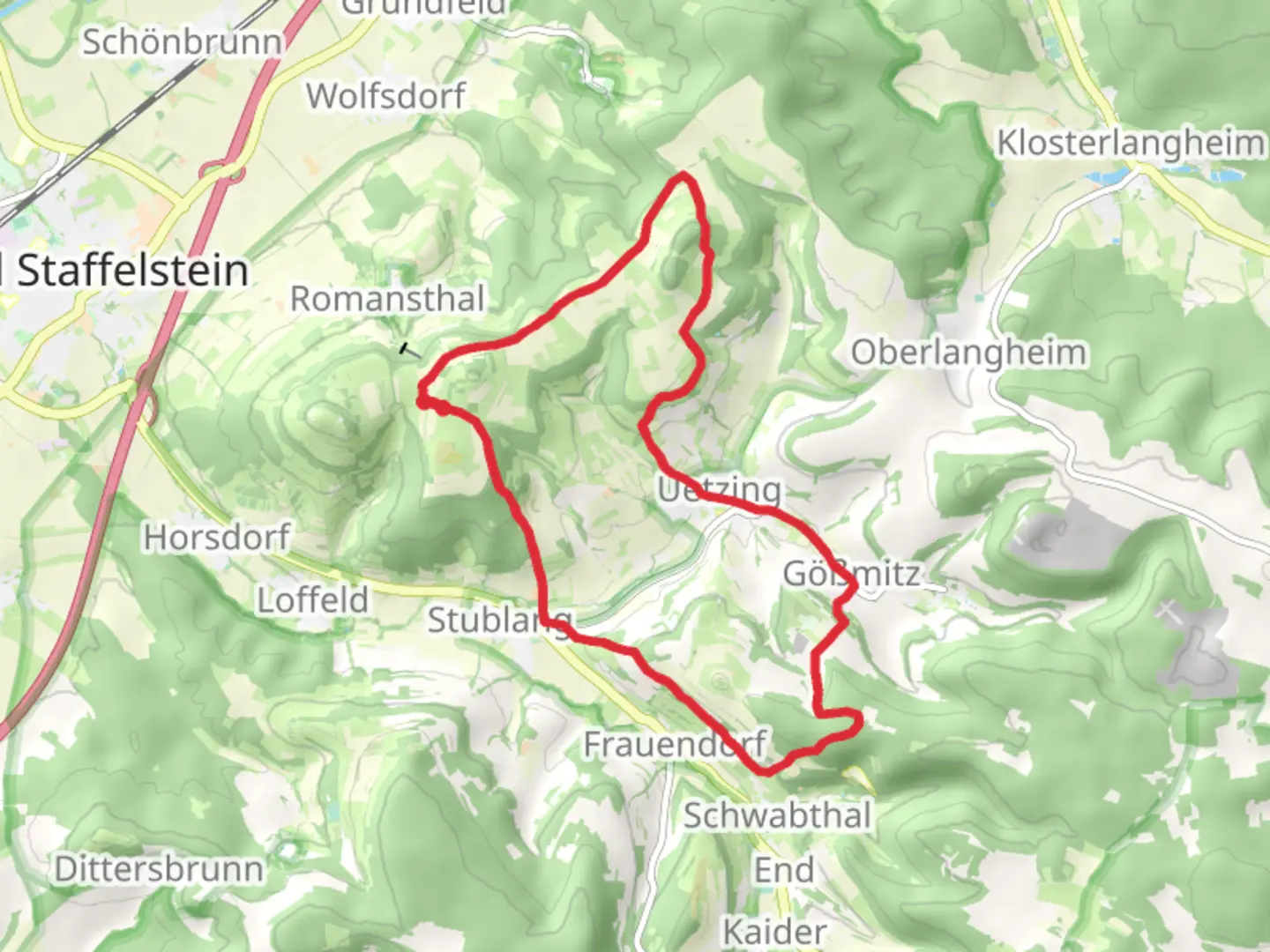 An image depicting the trail Keltenweg G Loop and its surrounding area.