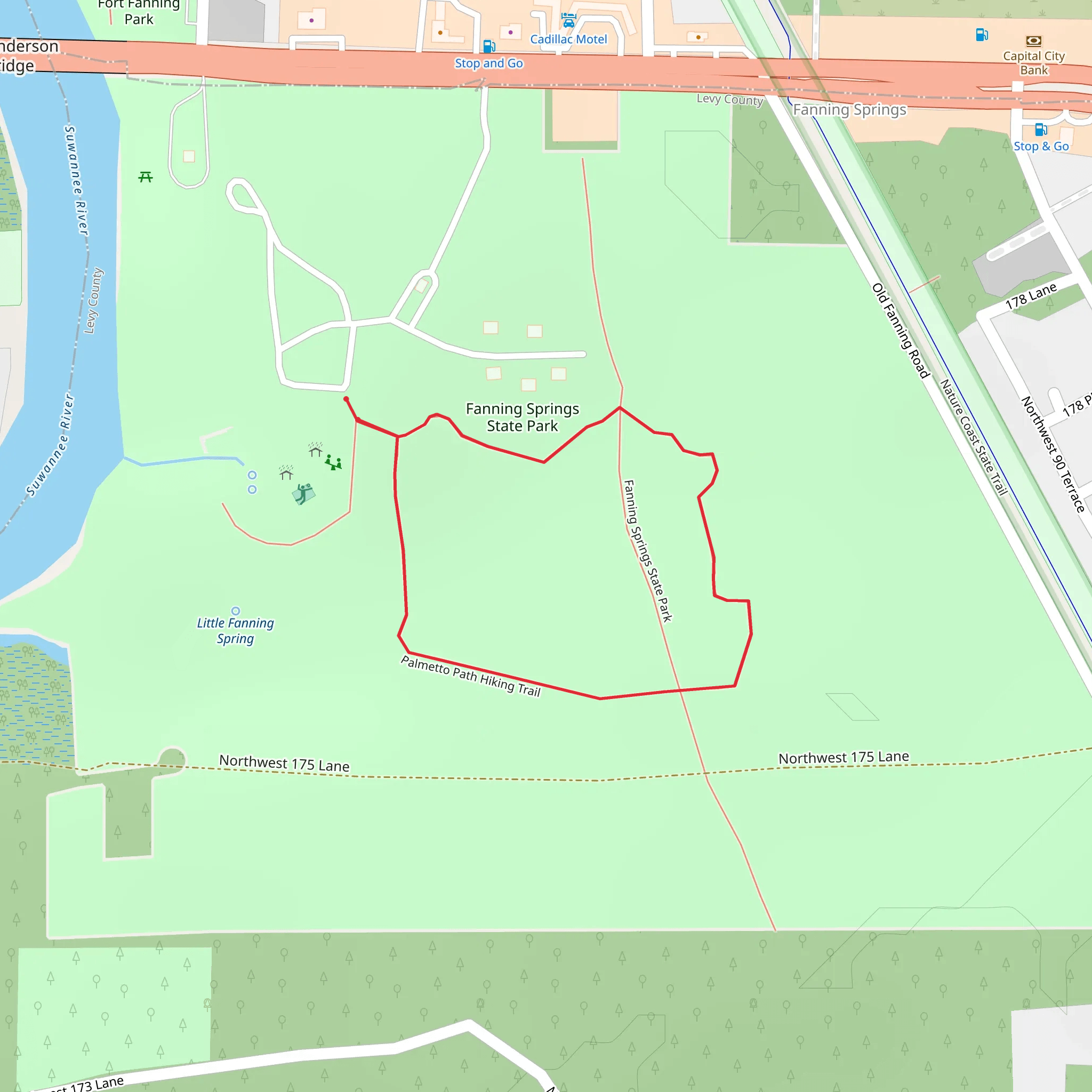 Palmetto Path Hiking Loop Trail in Fanning Springs State Park mobile static map