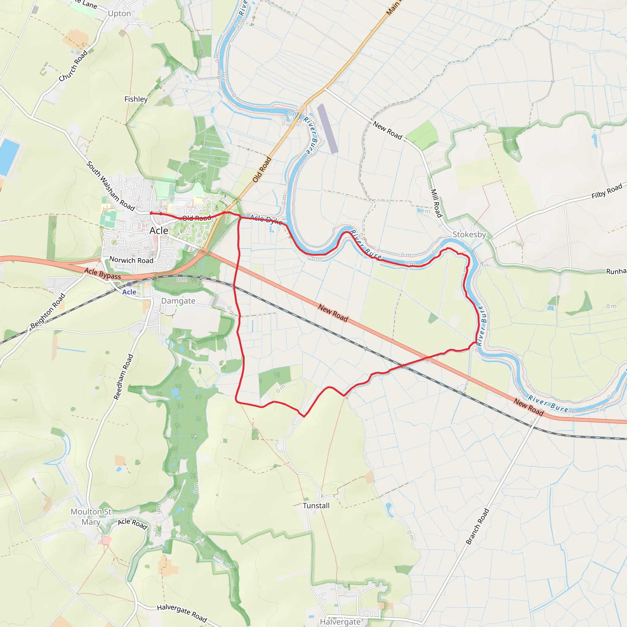 River Bure and Tunstall Dike from Acle mobile static map