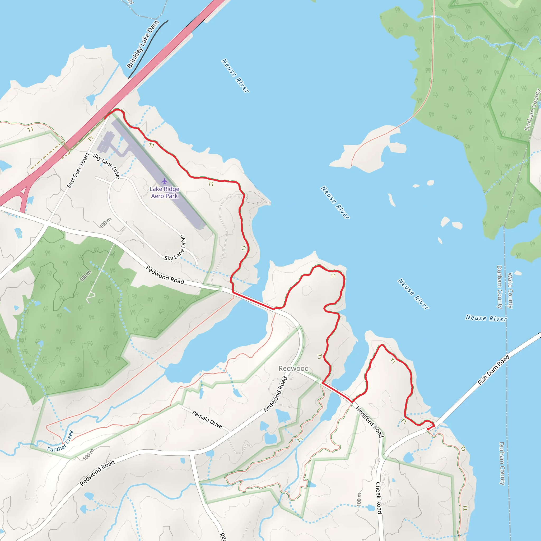 Falls Lake Trail along Neuse River mobile static map