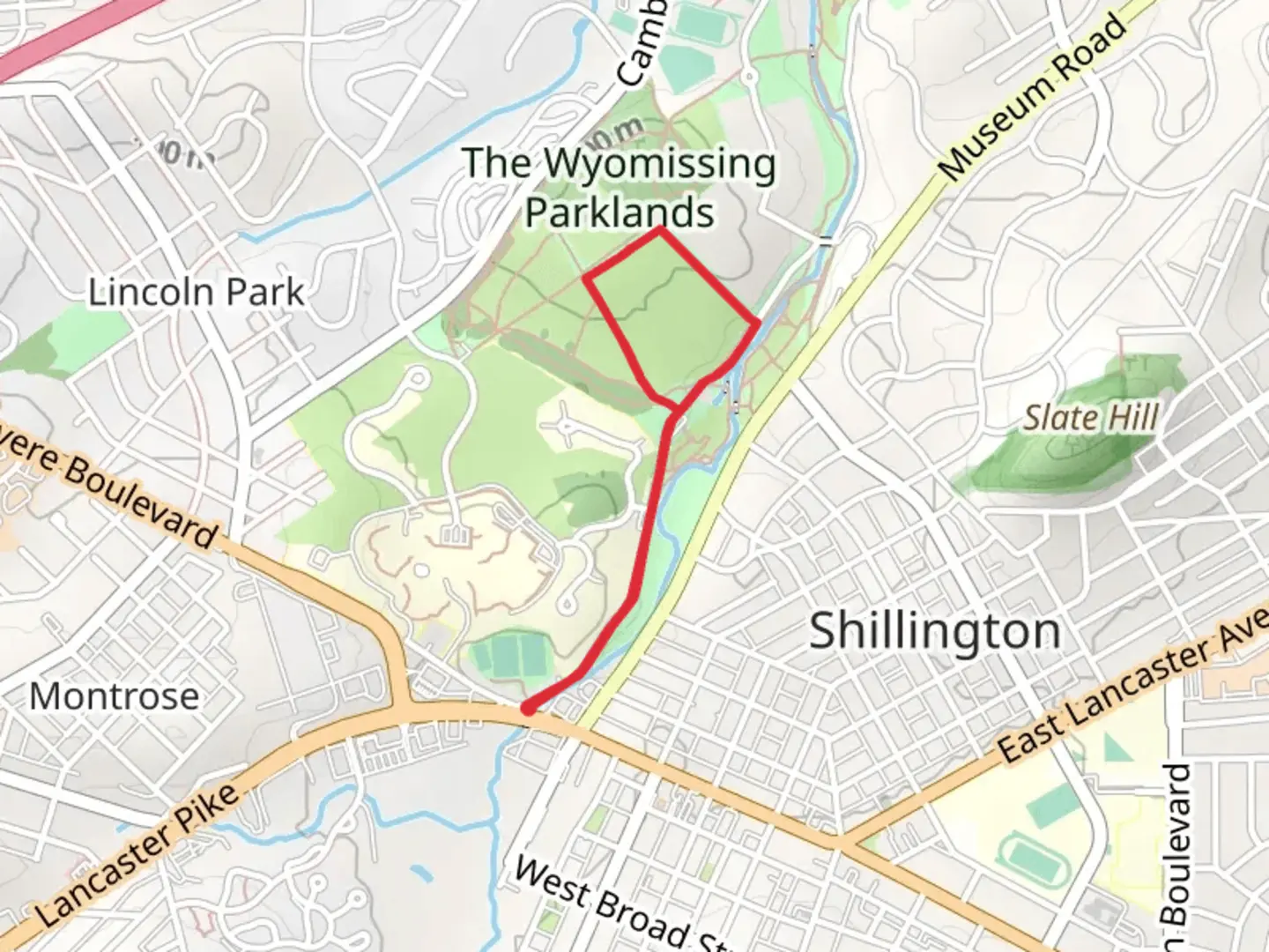 An image depicting the trail The Wyomissing Parklands Loop and its surrounding area.