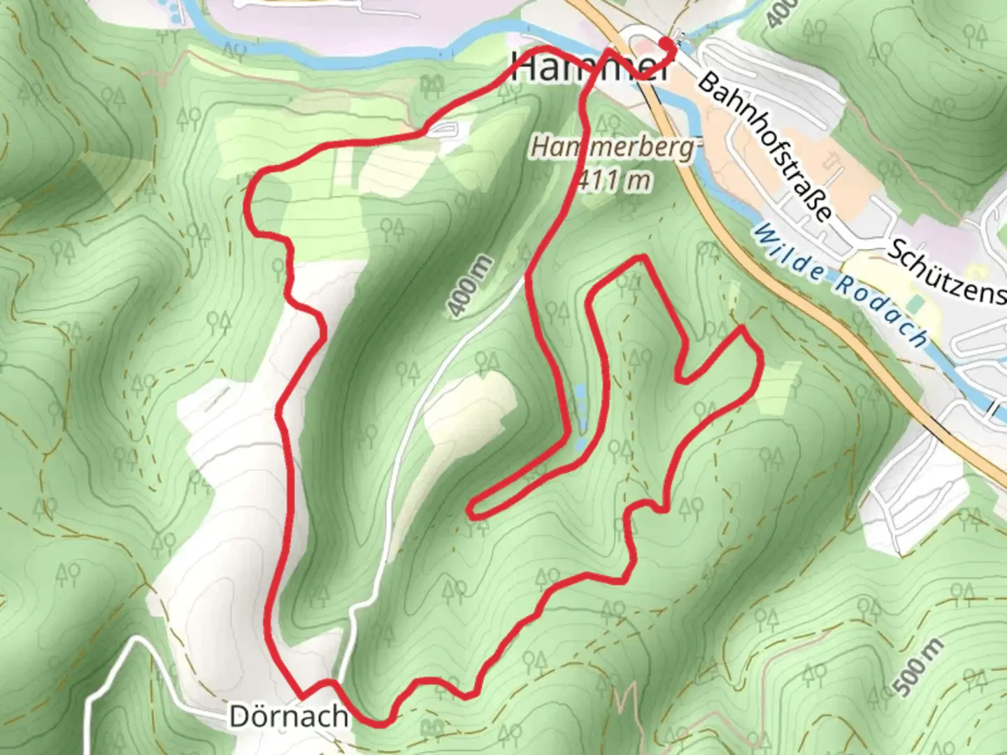 An image depicting the trail Allersberg, Dornach and Forstloh Loop and its surrounding area.