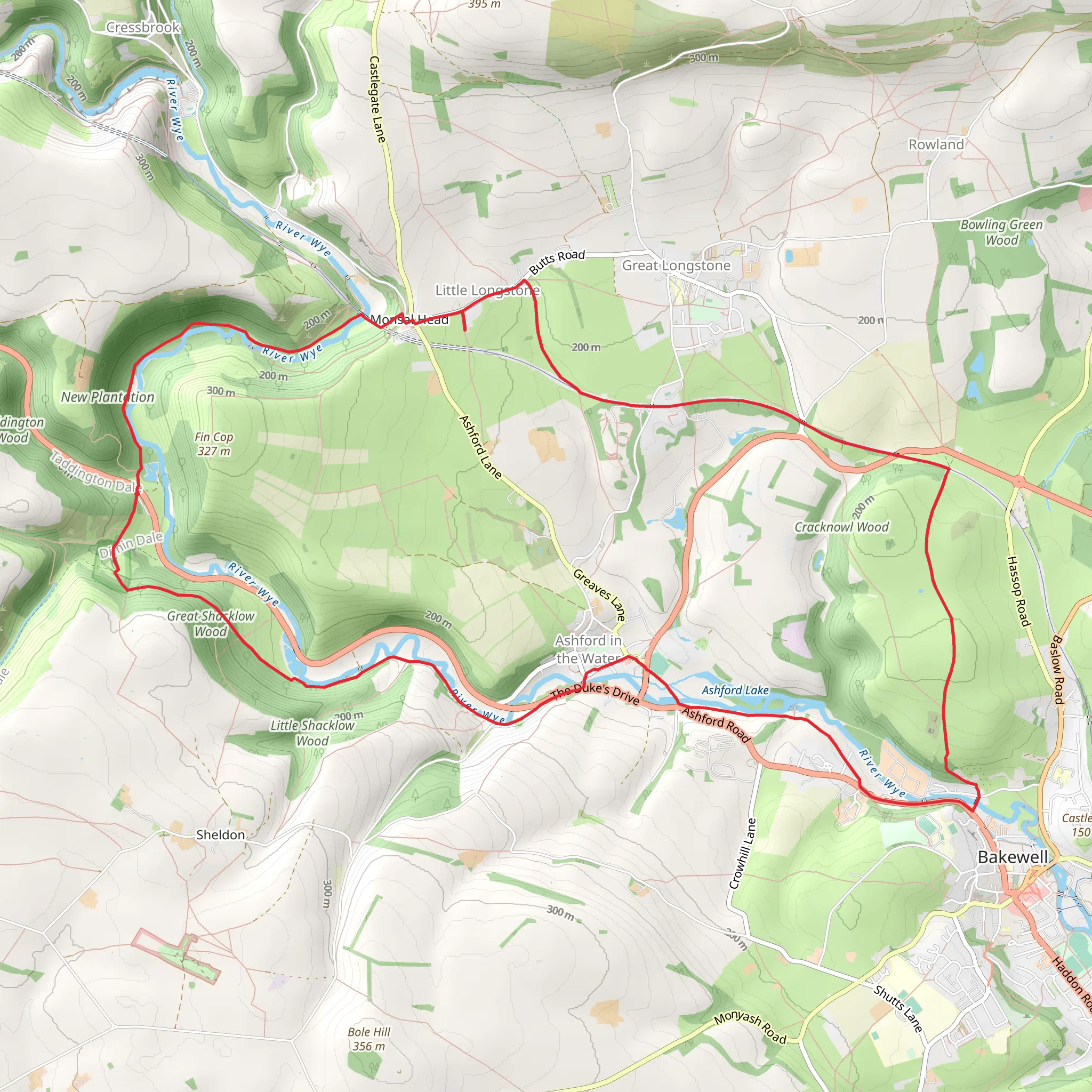 Monsal Trail and Ashford-in-the-Water from Lees Bottom mobile static map
