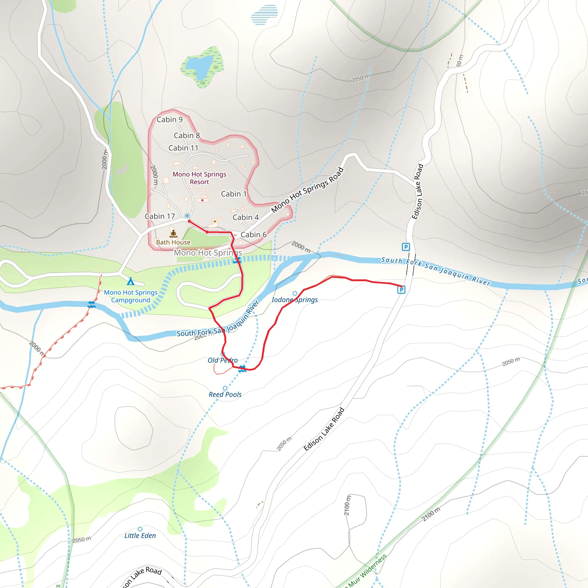 Mono Hot Springs and South Fork San Joaquin River mobile static map