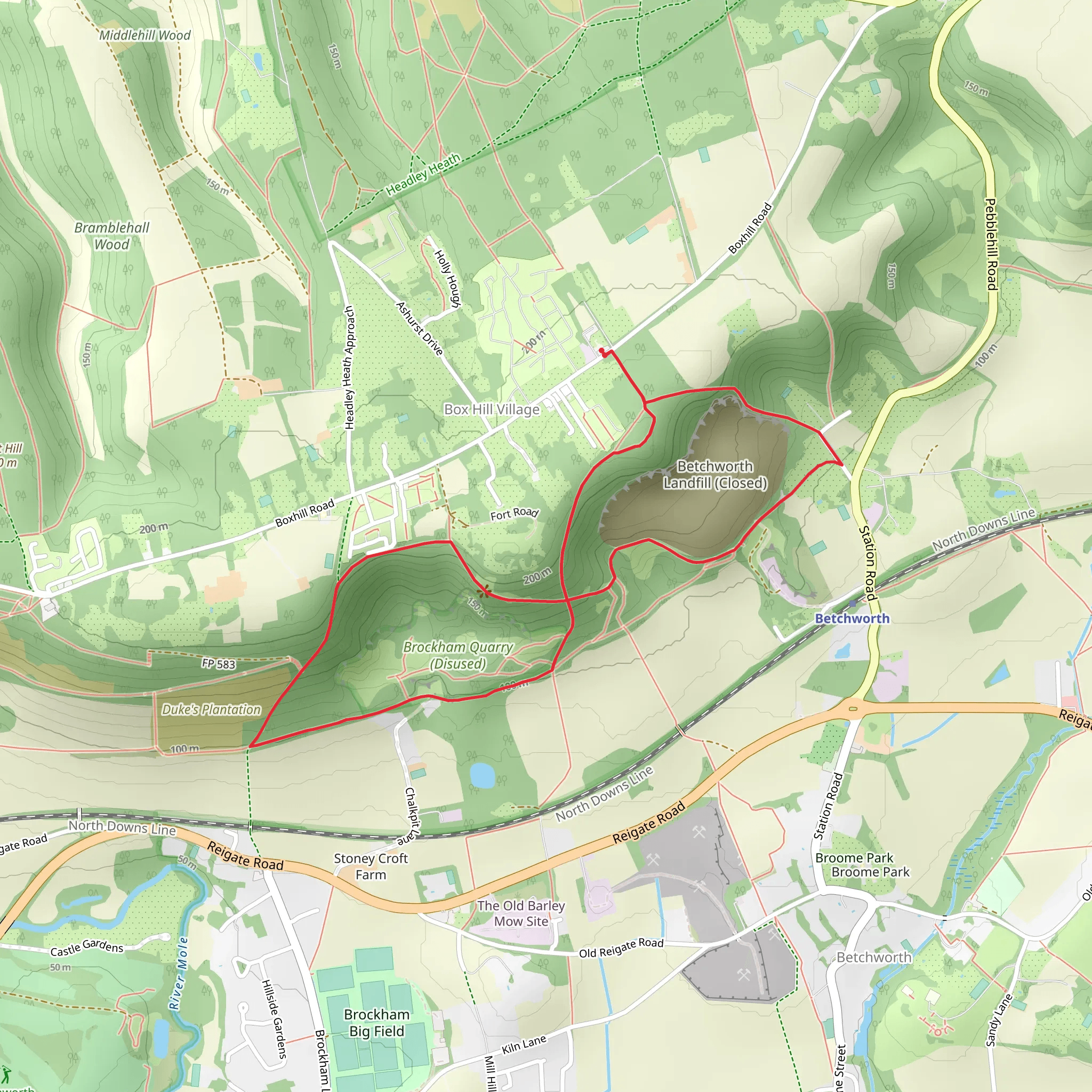 Brockham Hills and Pilgrims Way mobile static map