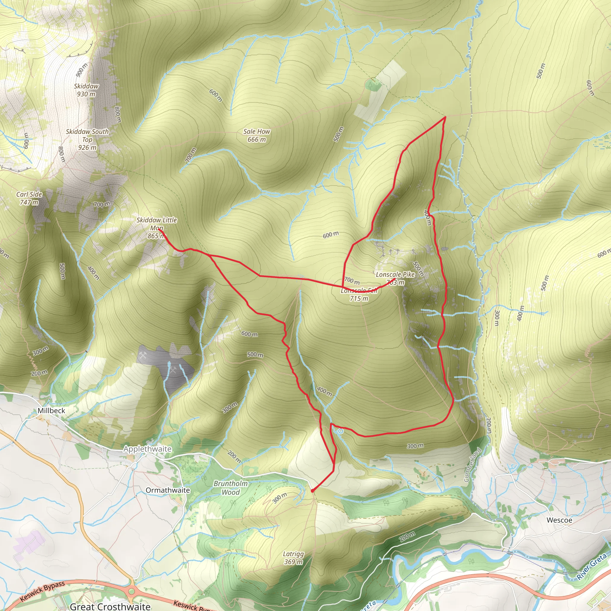 Lonscale Peak, Skiddaw Little Man and Hawell Monument Loop mobile static map