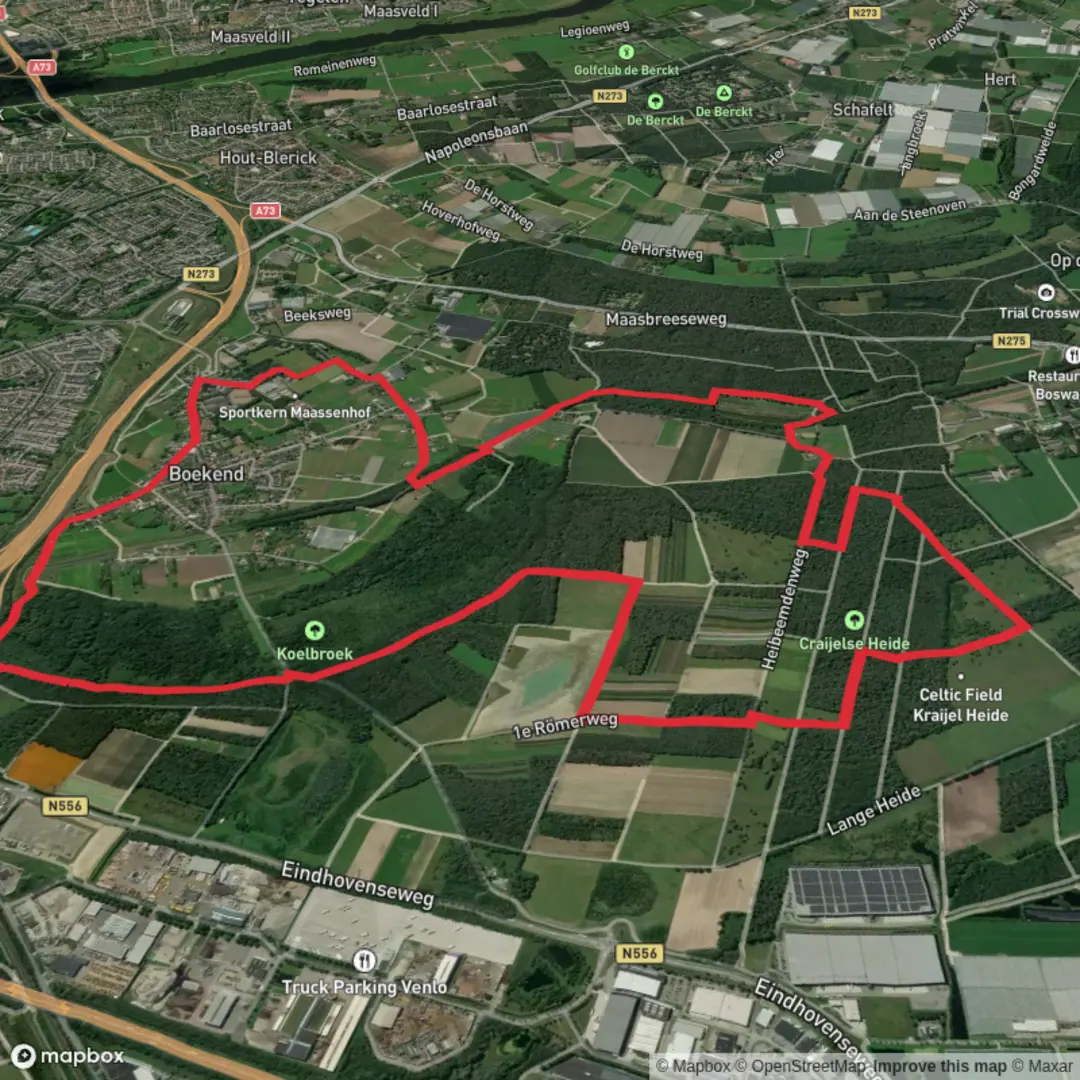 An image depicting the trail Koelbroek, Crayelheide and Voorde kockerse Loop and its surrounding area.