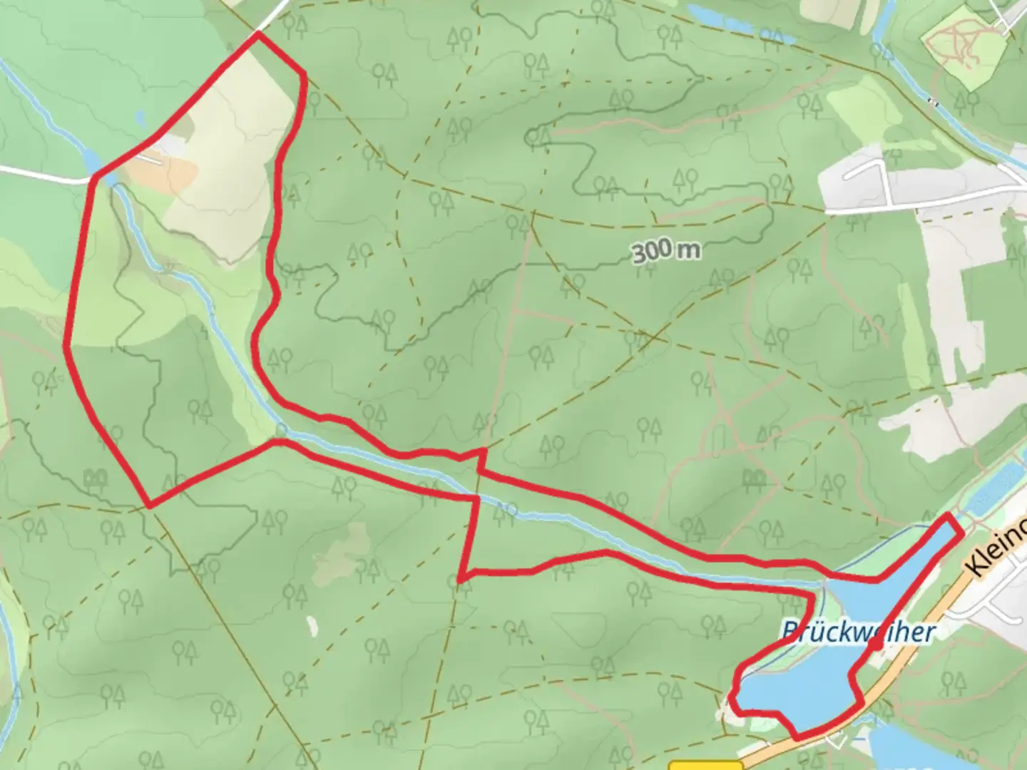 An image depicting the trail Brückweiher via Walter-Boßlet-Weg and its surrounding area.