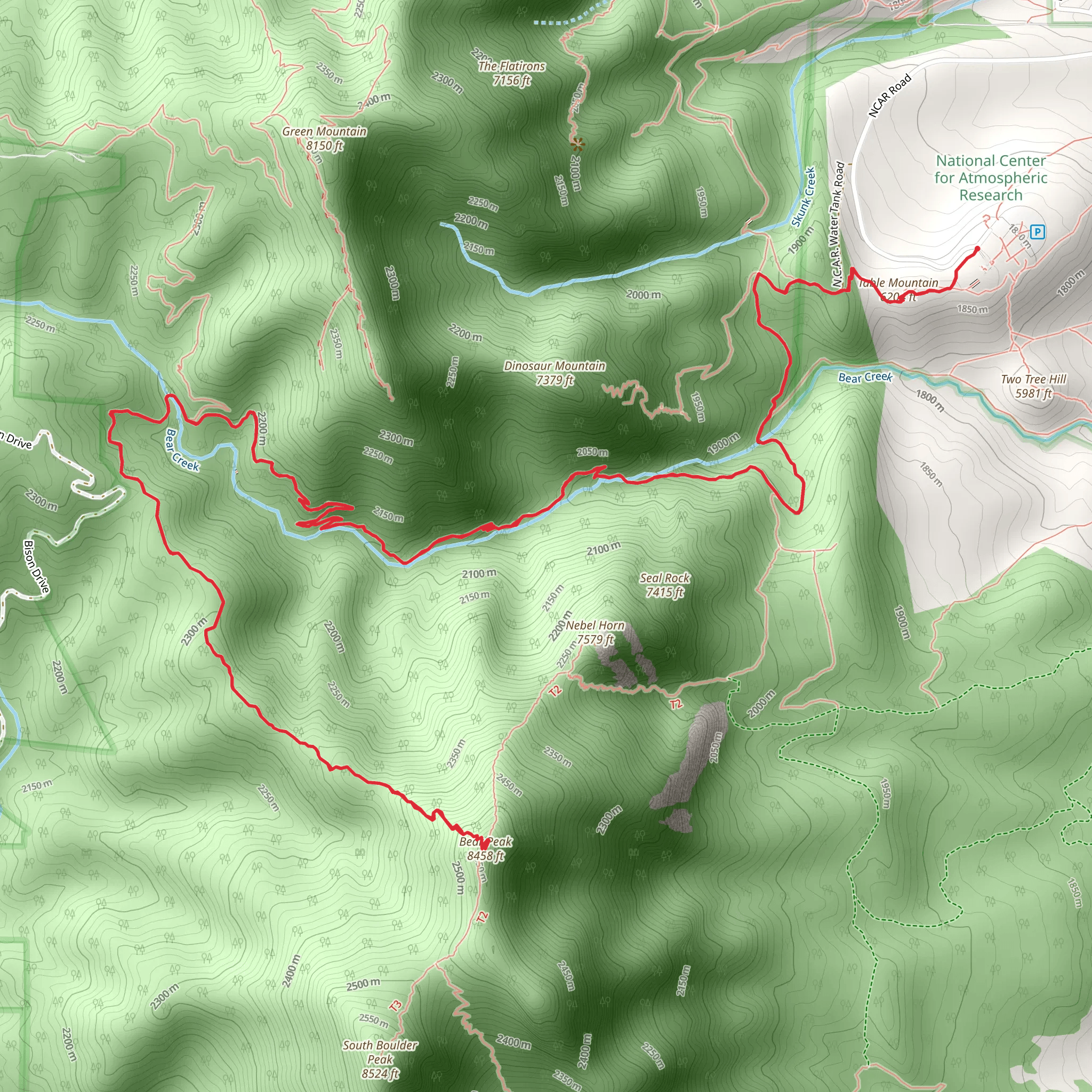 NCAR, Bear Canyon and Bear Peak Trail mobile static map