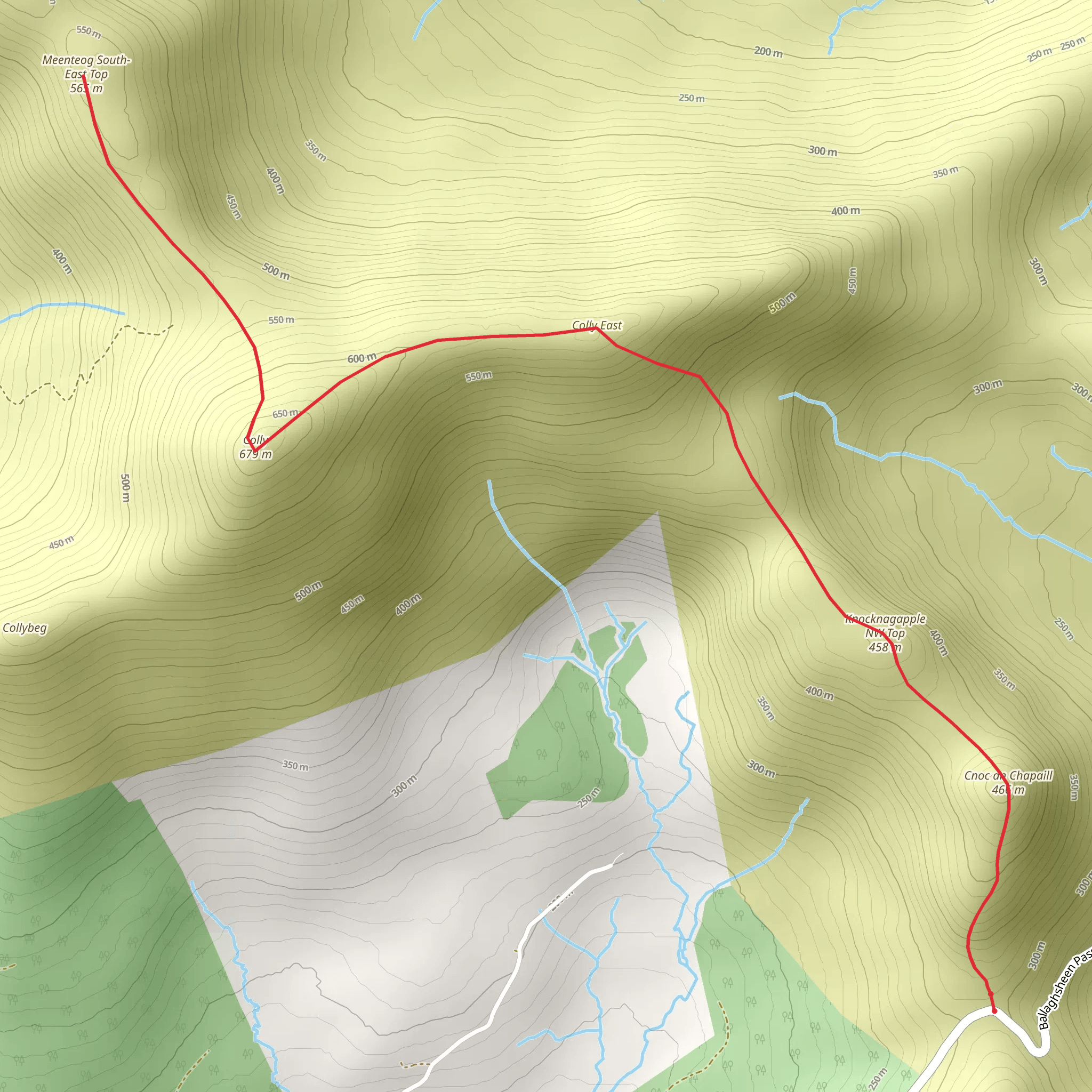 Meenteog South-East Top and Colly Walk from Ballaghisheen Pass mobile static map