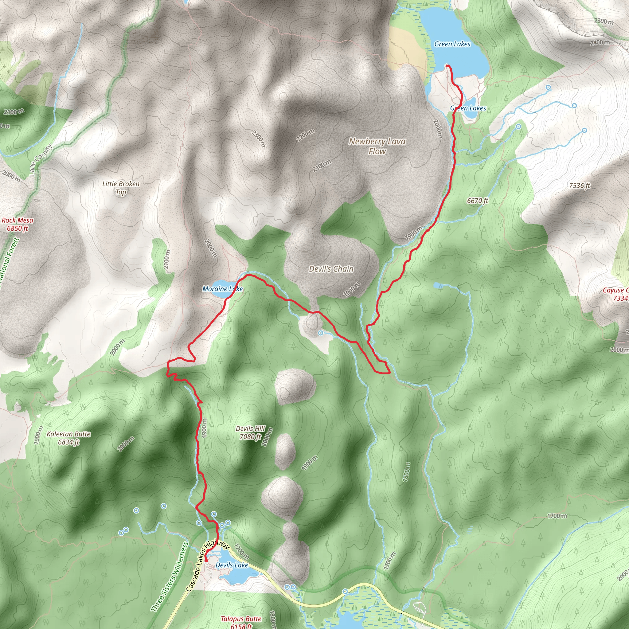 Green Lakes Trail Out and Back mobile static map