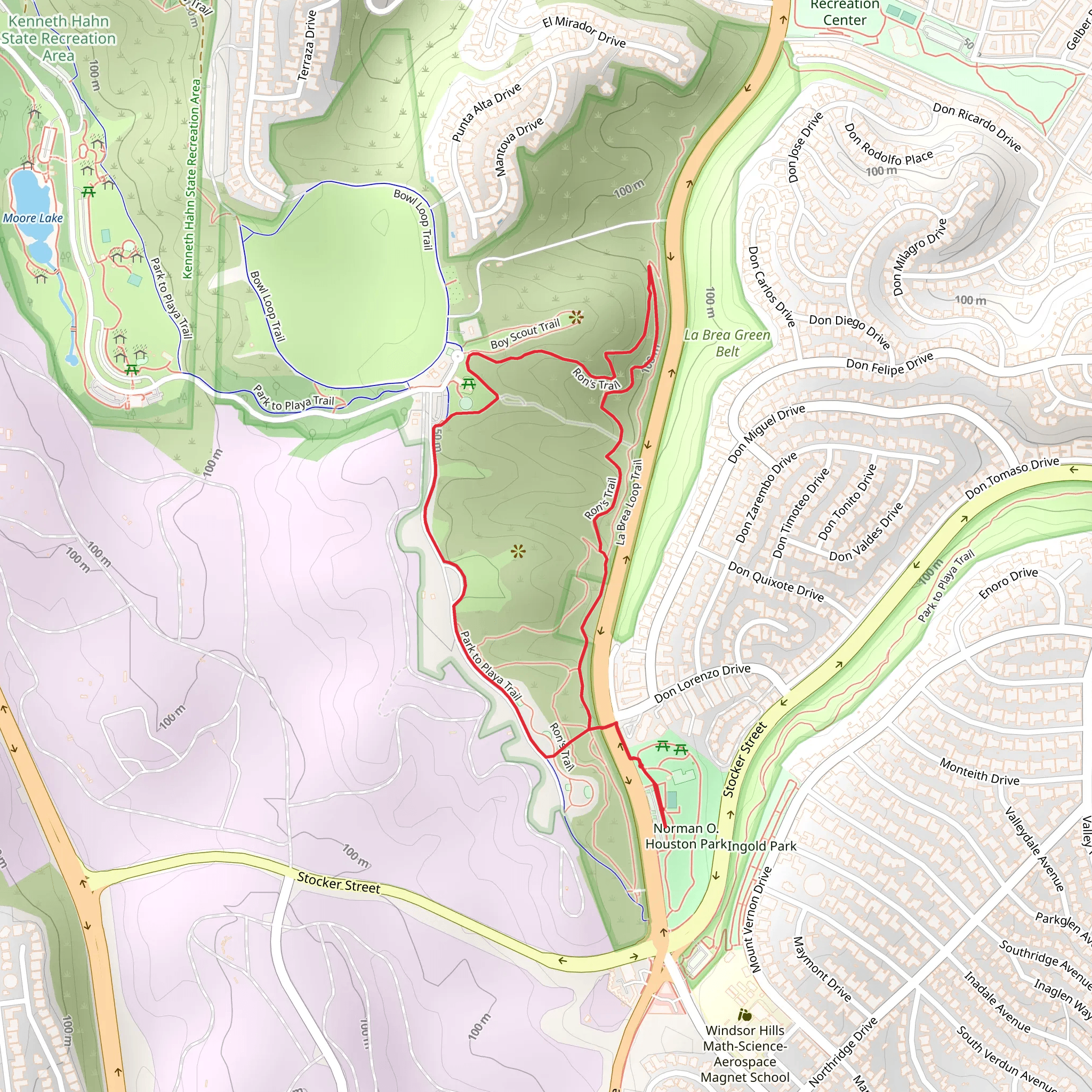 Park to Playa - Ron's - La Brea Loop Trail mobile static map
