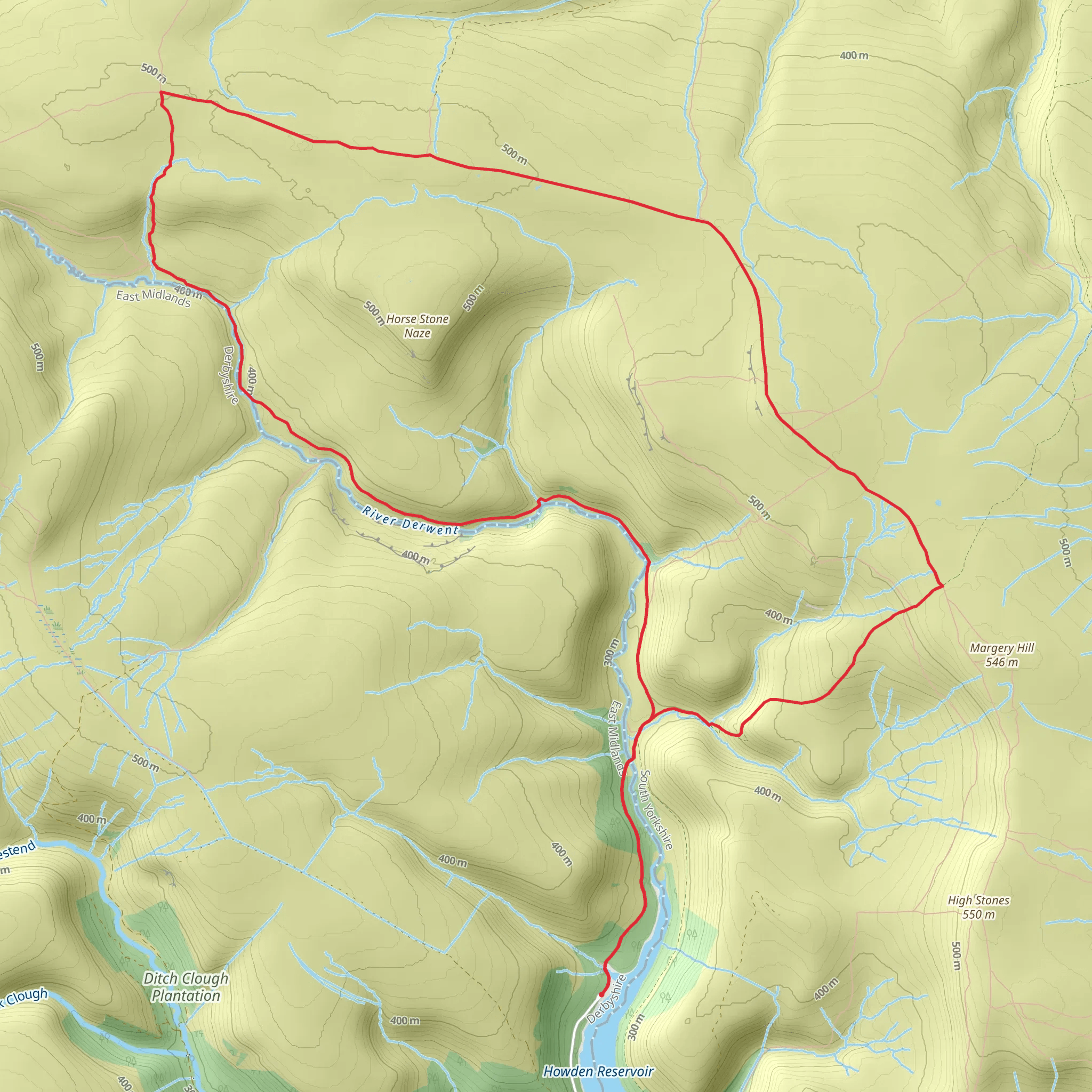 Loop from Horse Stone Naze from Howden Dam mobile static map