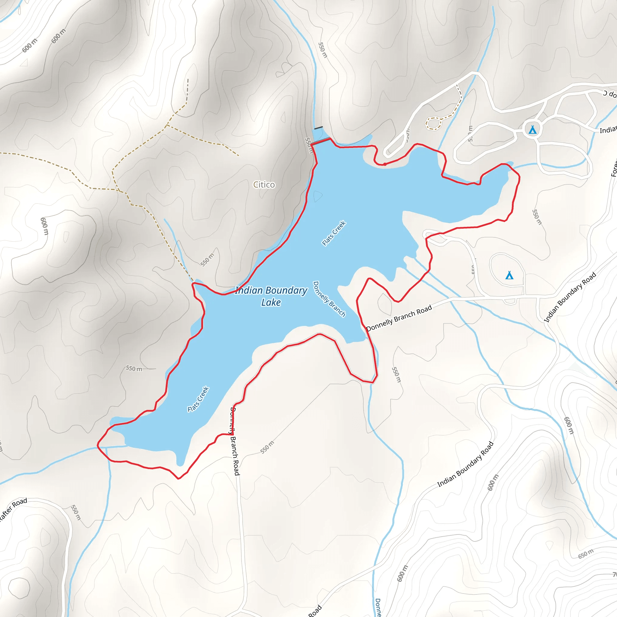 Indian Boundary Lake Loop via Donnelly Branch Road mobile static map