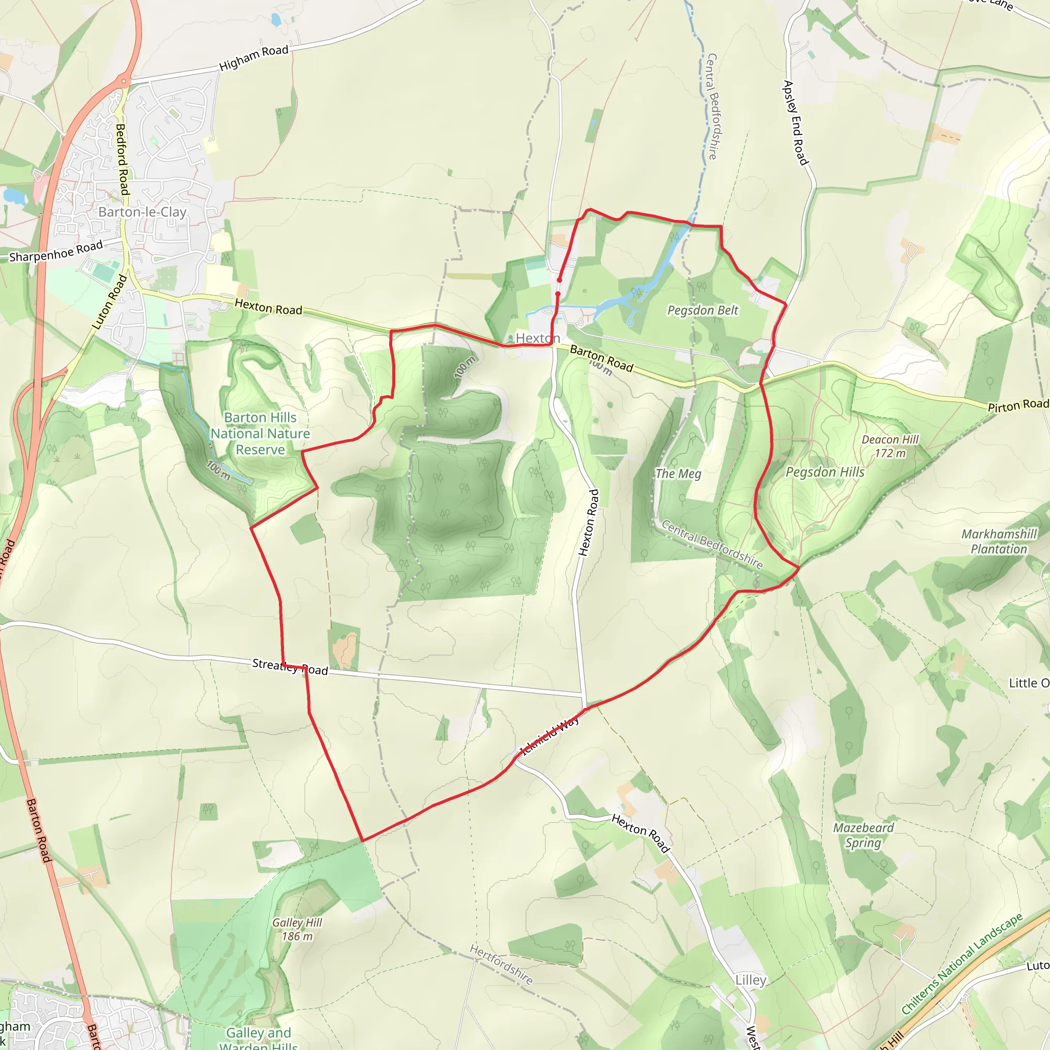 Pegsdon Hills and Barton Hills Loop mobile static map