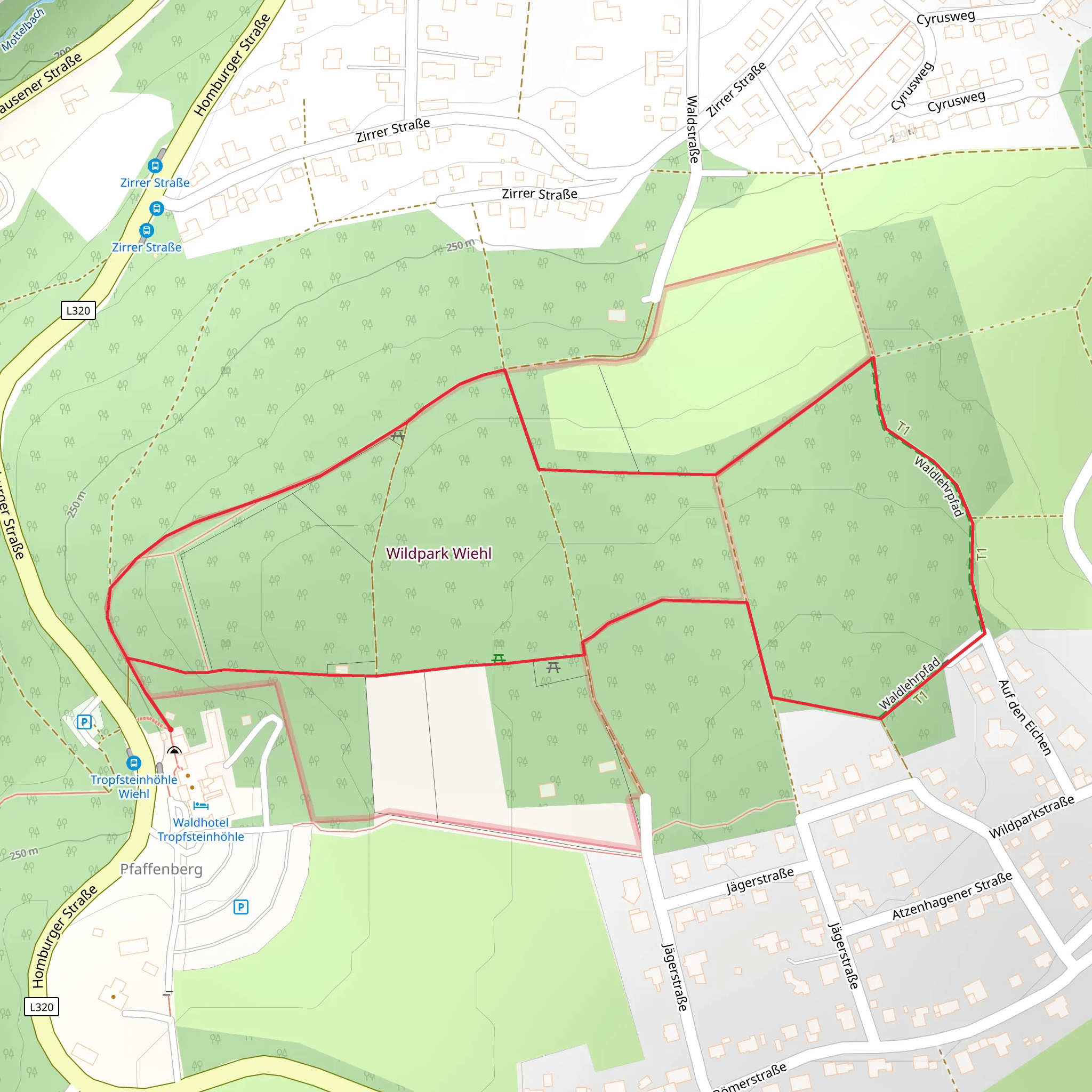 Wildpark Wiehl Loop via Tropfsteinhöhle Rundweg A4 mobile static map