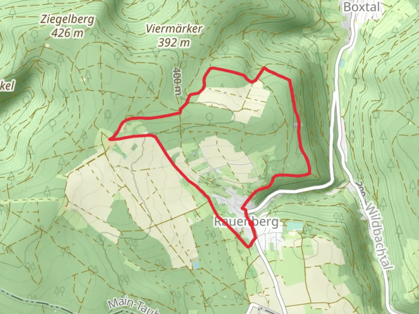 An image depicting the trail Turmweg and Fichtenweg Loop and its surrounding area.