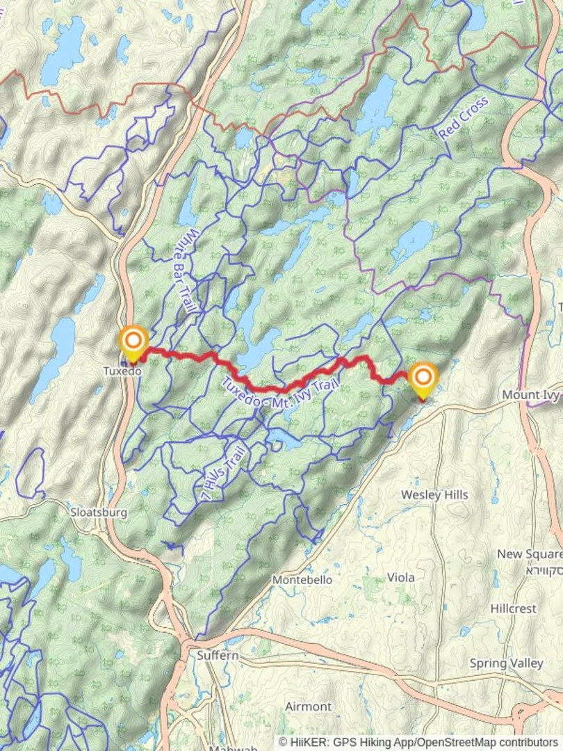 An image depicting the trail Tuxedo-Mount Ivy Trail and its surrounding area.