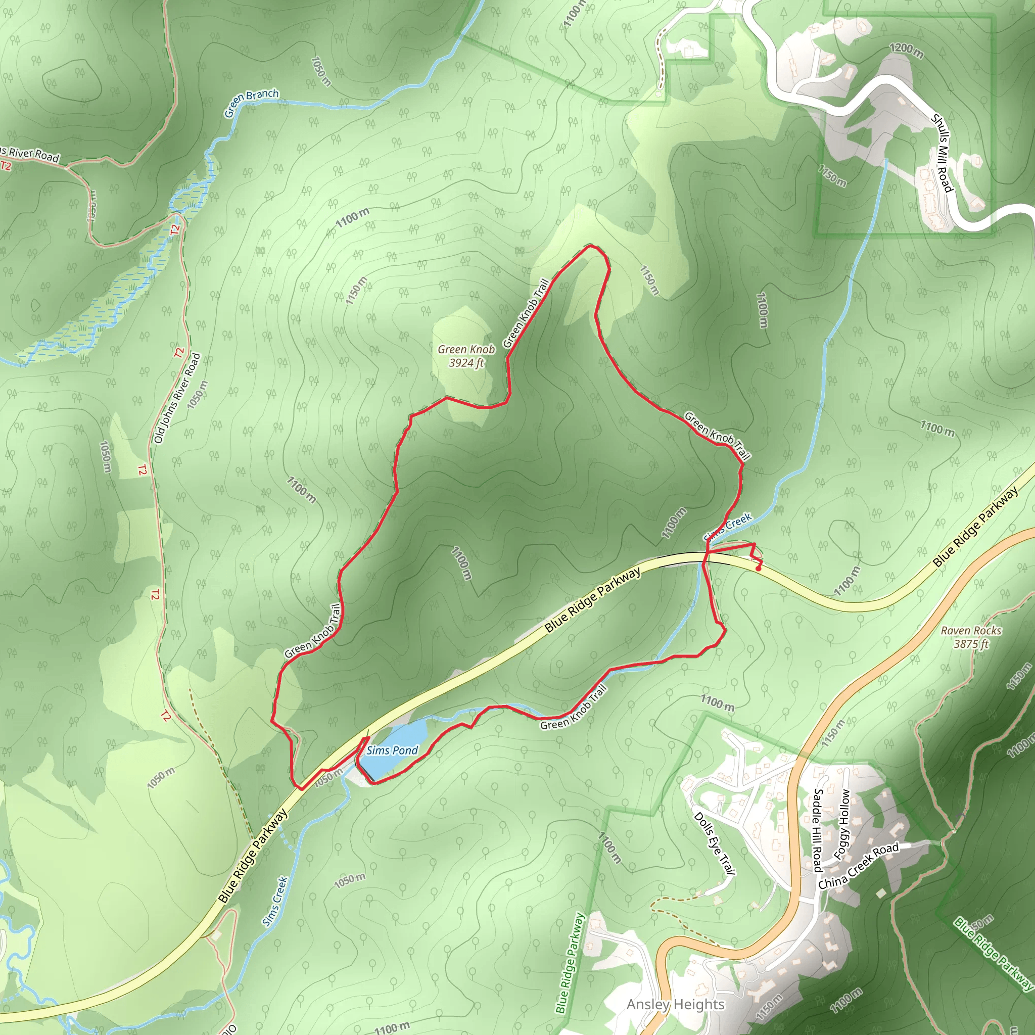 Sims Pond - Green Knob Loop Trail mobile static map