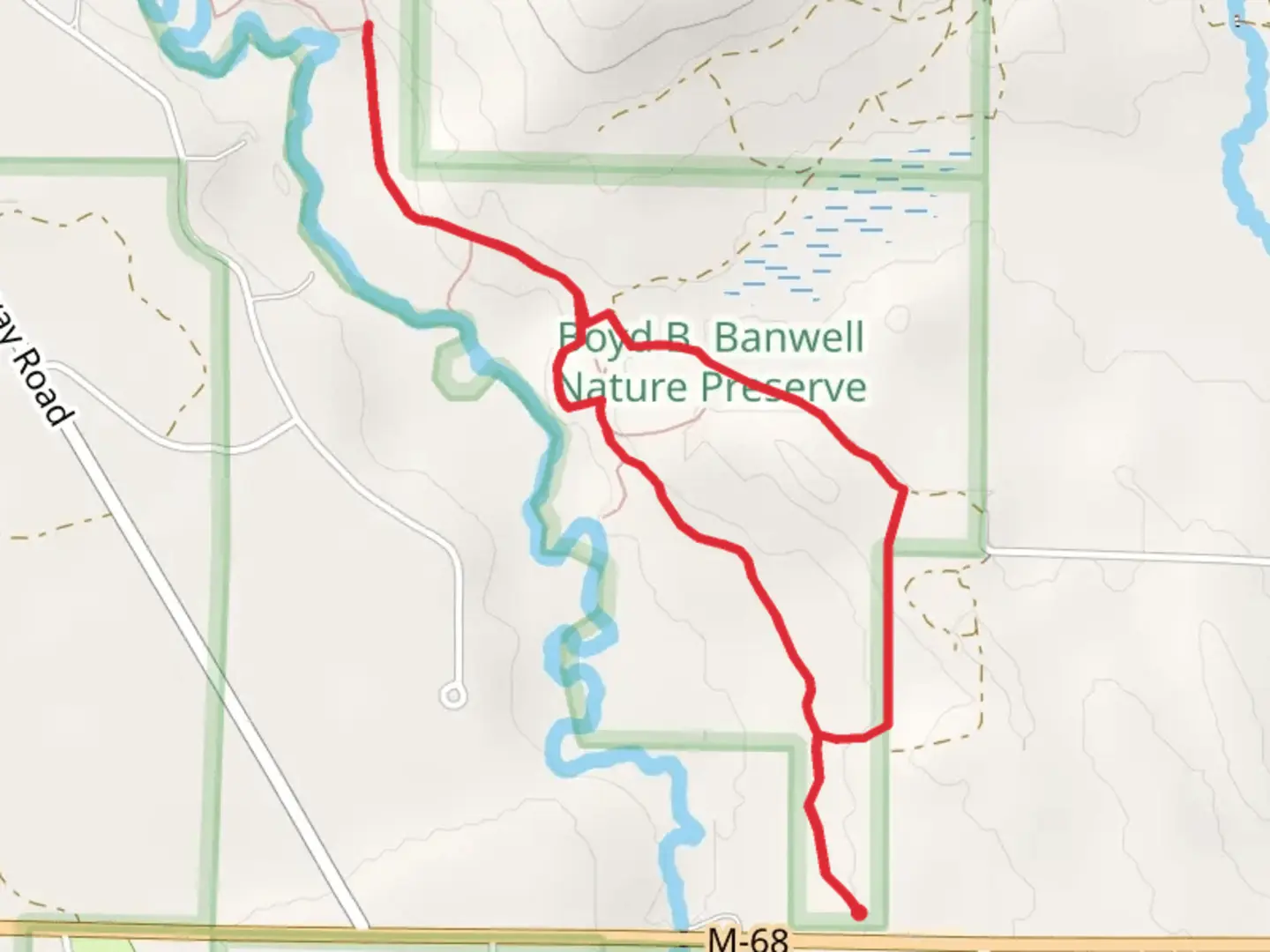 An image depicting the trail Pigeon River Loop and its surrounding area.