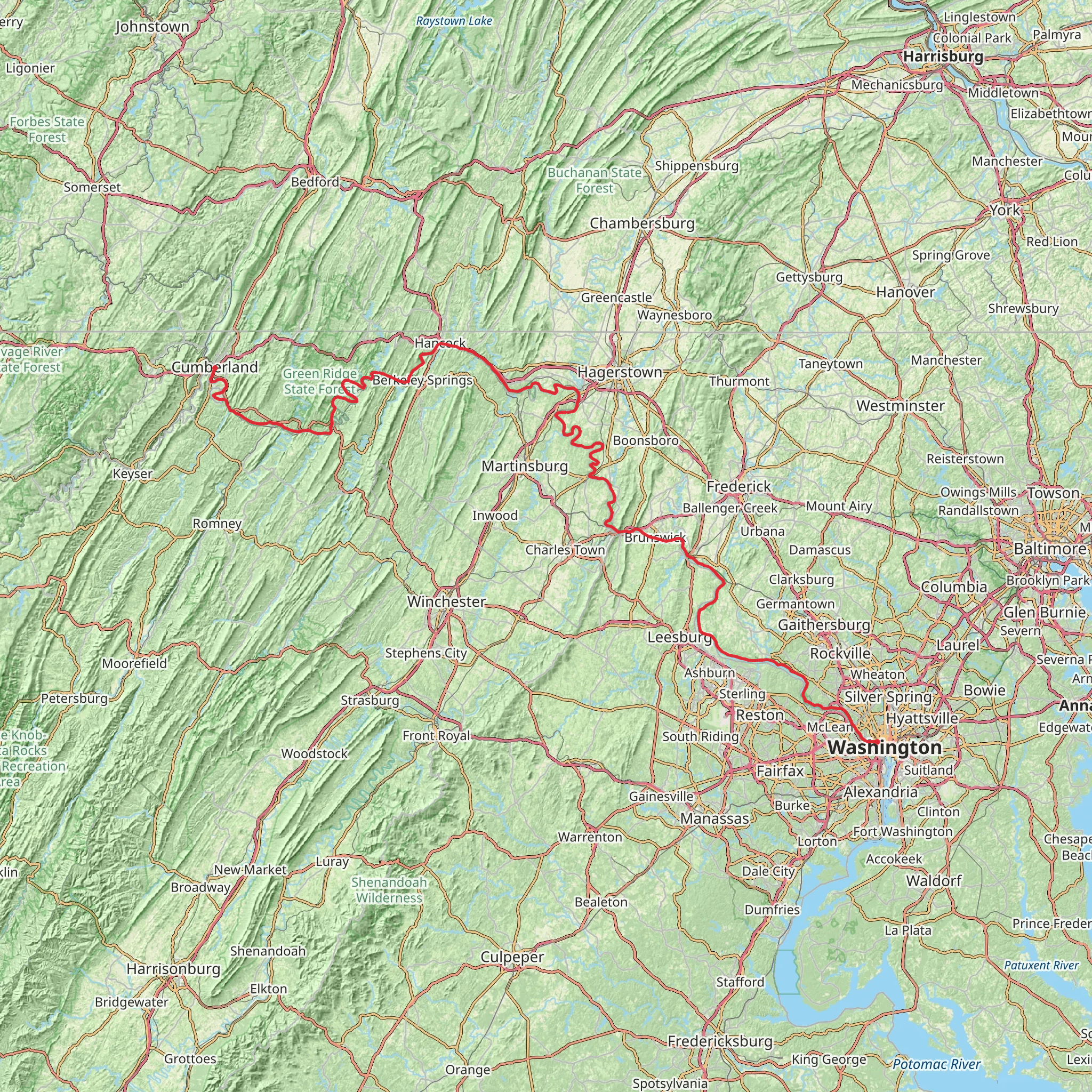 Chesapeake & Ohio Canal Trail mobile static map