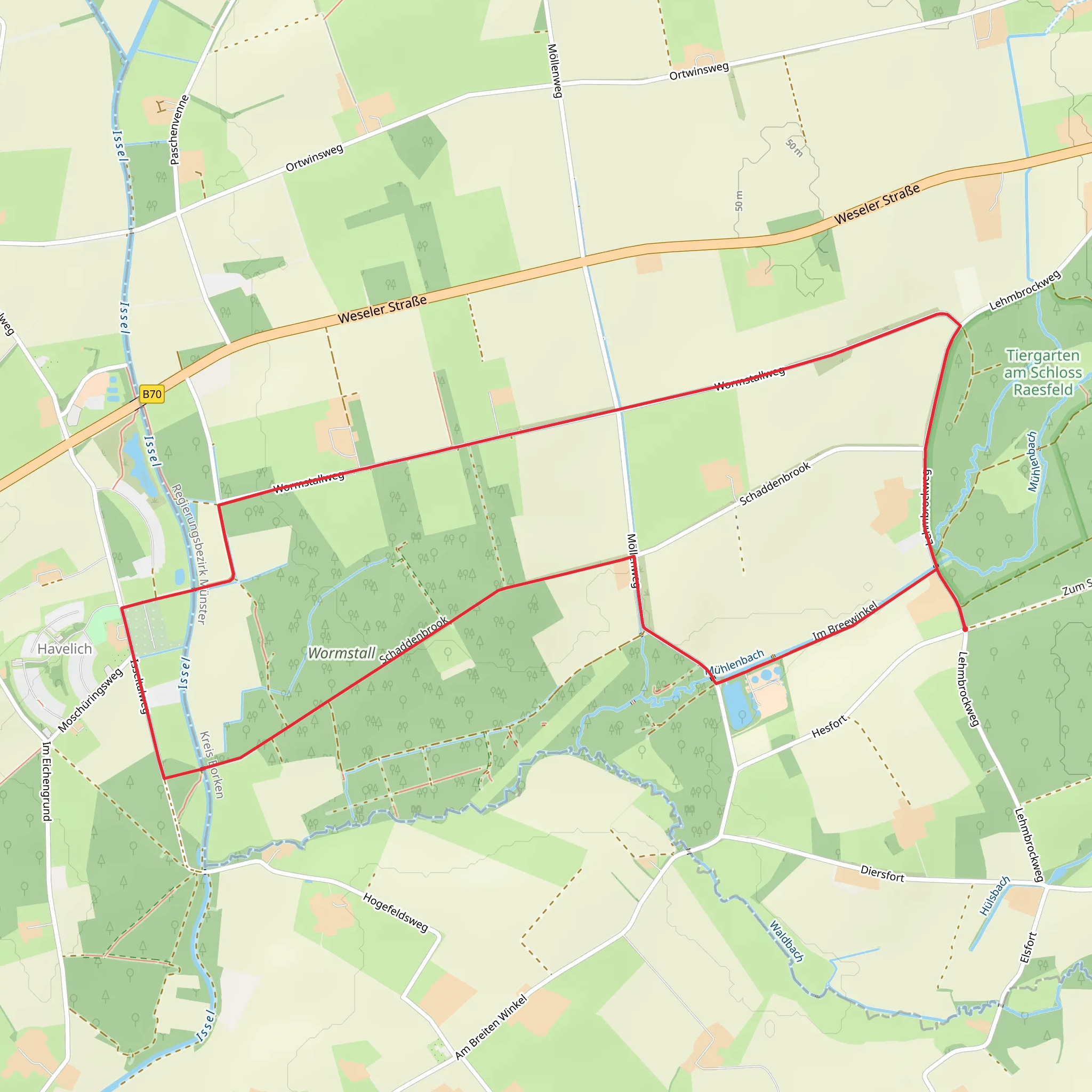 Raesfeld Wasssermuehle Rundweg and Wesel Guetersloh Isselhorst mobile static map