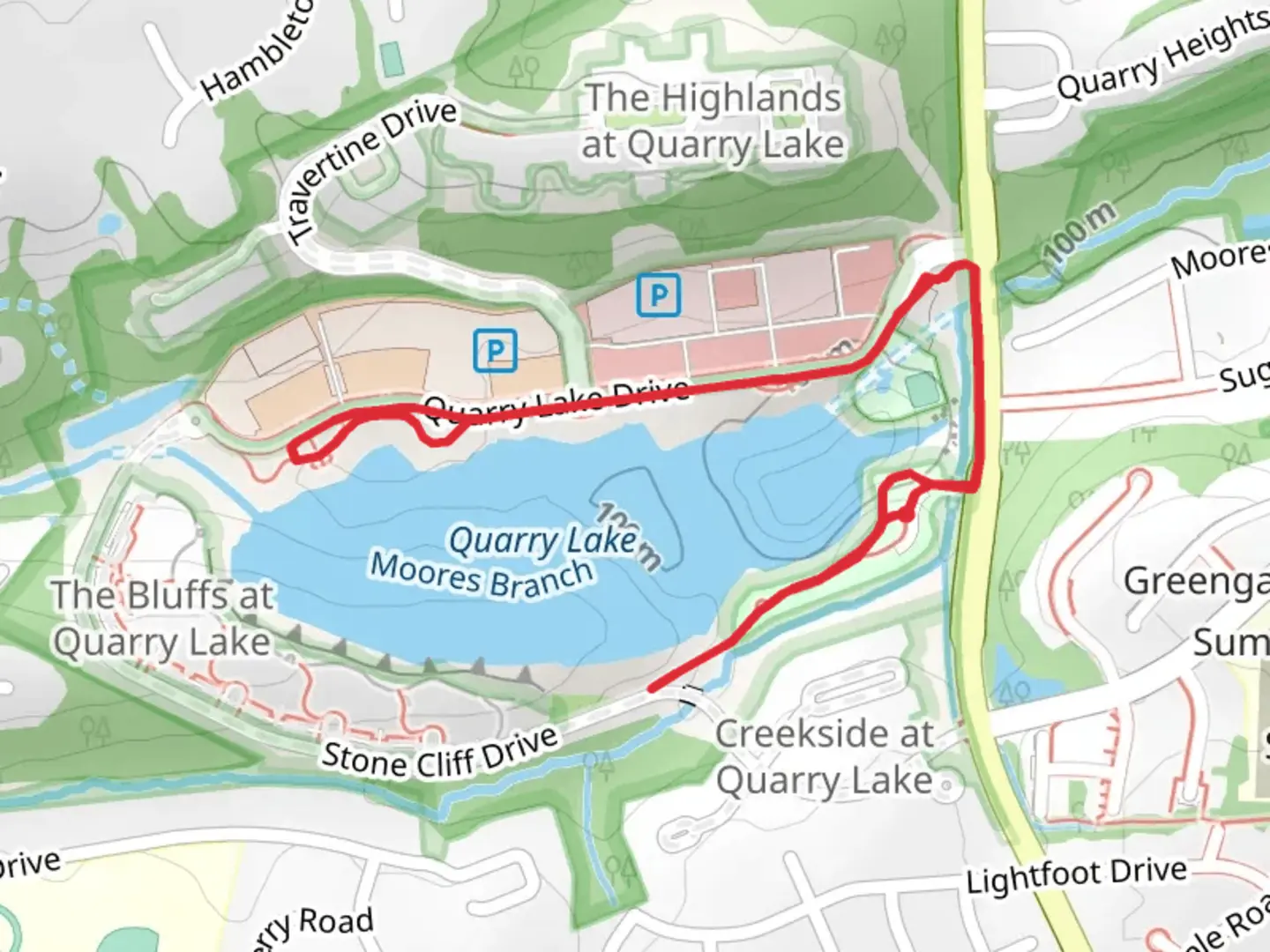 An image depicting the trail Moores Branch - Quarry Lake and its surrounding area.