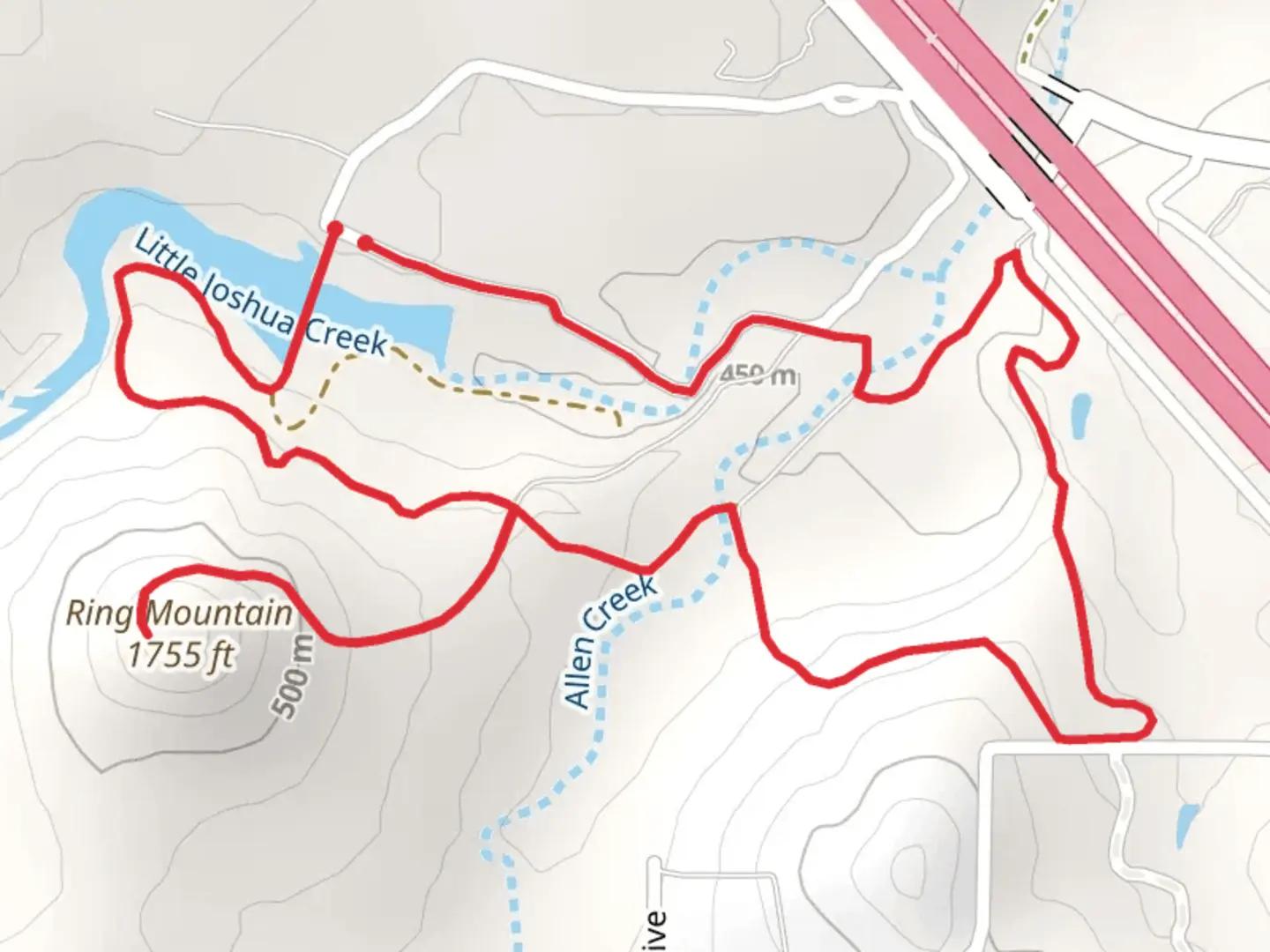 An image depicting the trail Joshua Creek, Ragsdale and Ring Mountain Loop and its surrounding area.