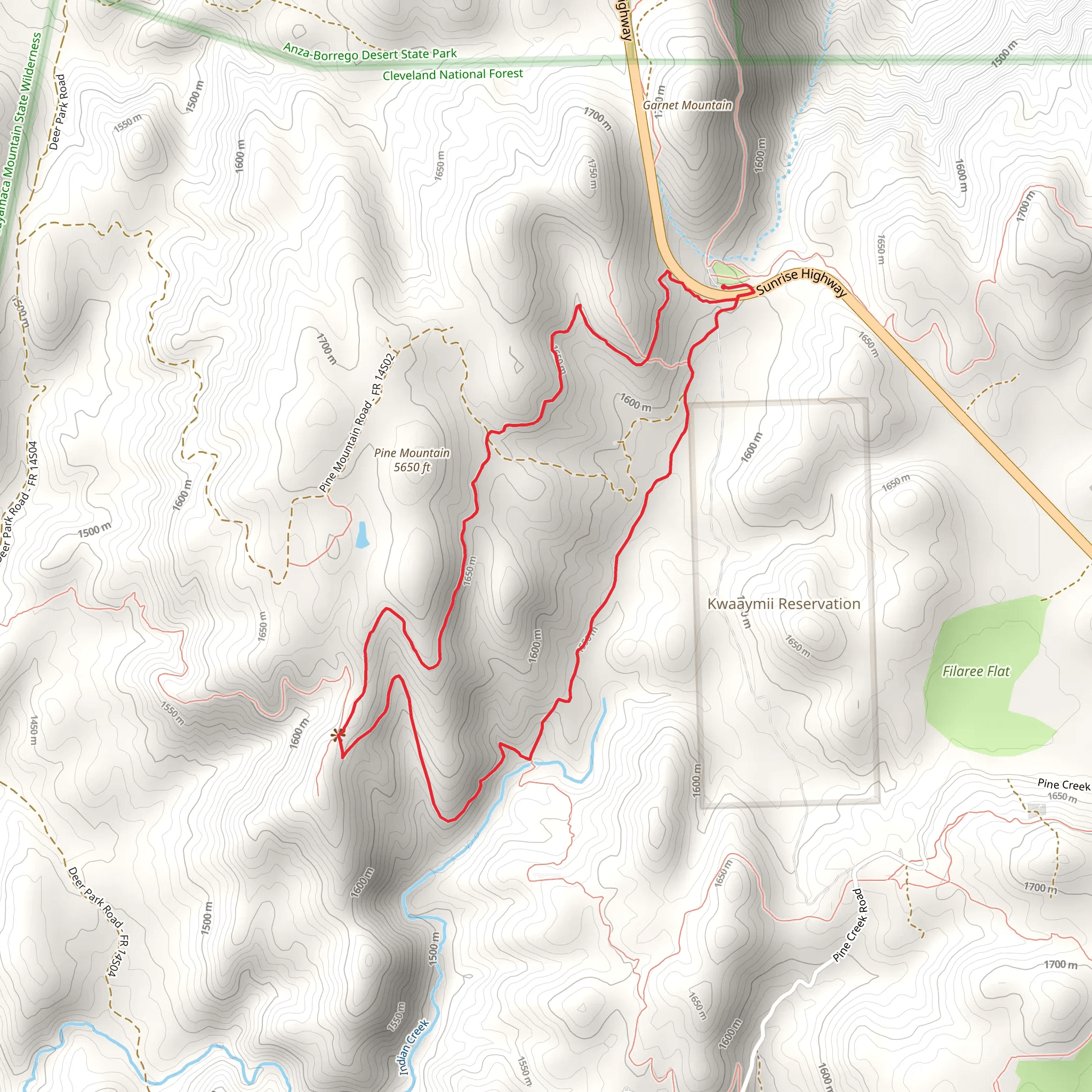 Pine Mountain Trail, Champagne Pass and Indian Creek Trail Loop mobile static map