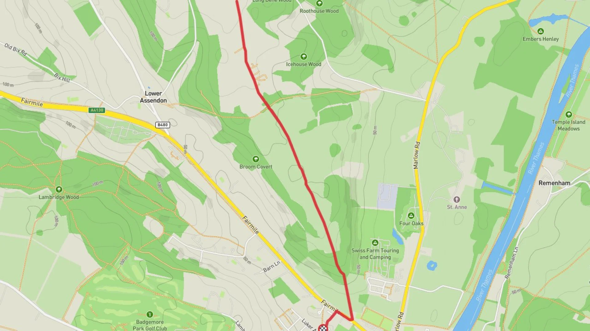 An image depicting the trail No Man's Hill via Oxfordshire Way and its surrounding area.