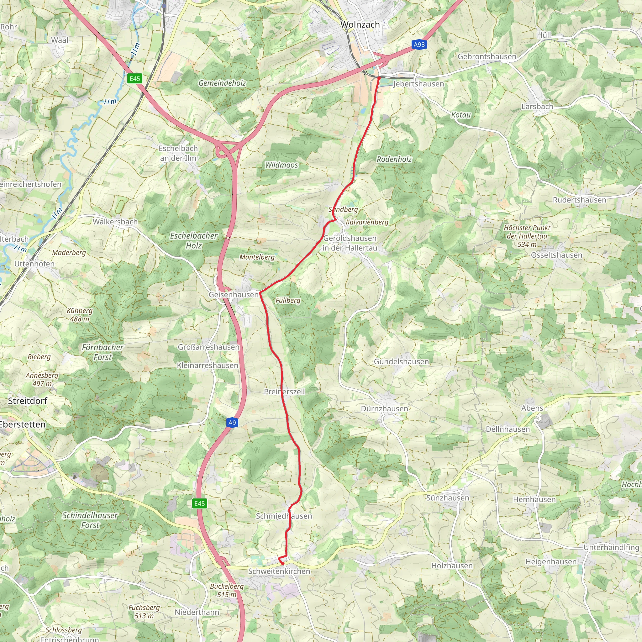 Schweitenkirchen to Jebertshausen Walk mobile static map