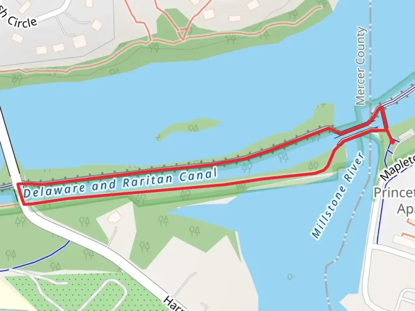 An image depicting the trail Delaware and Raritan Canal Loop and its surrounding area.