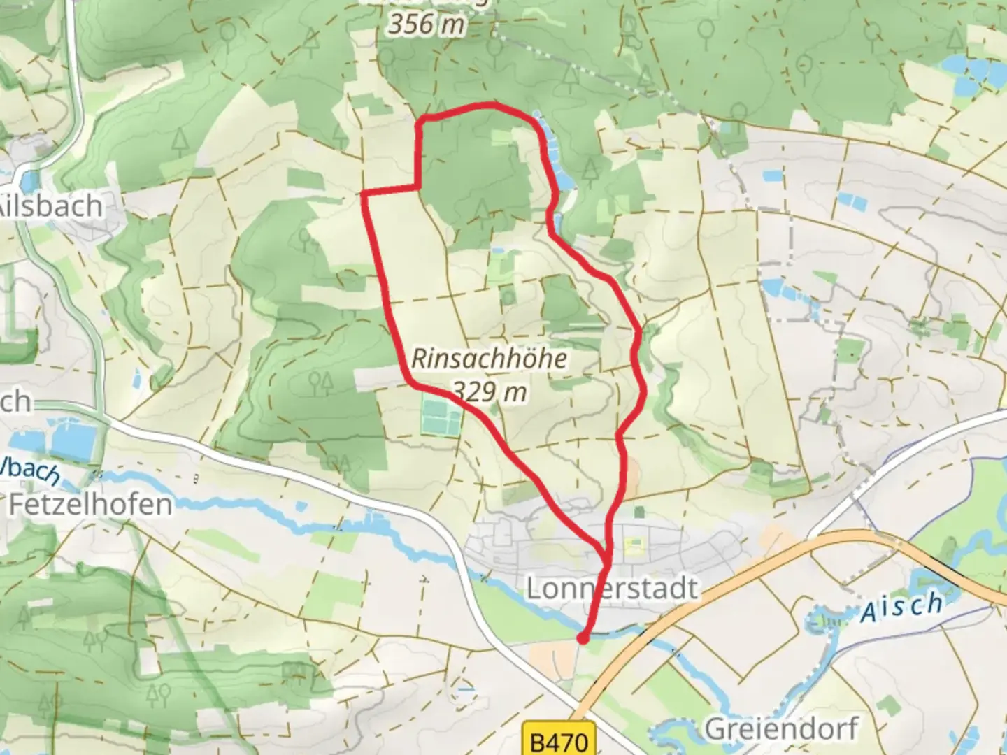 An image depicting the trail Rundweg Lonnerstadt and its surrounding area.