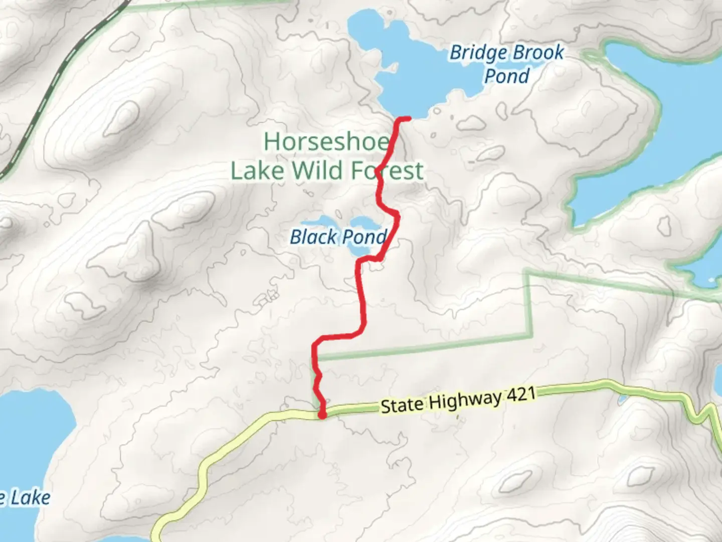 An image depicting the trail Bridge Brook Pond Out and Back and its surrounding area.