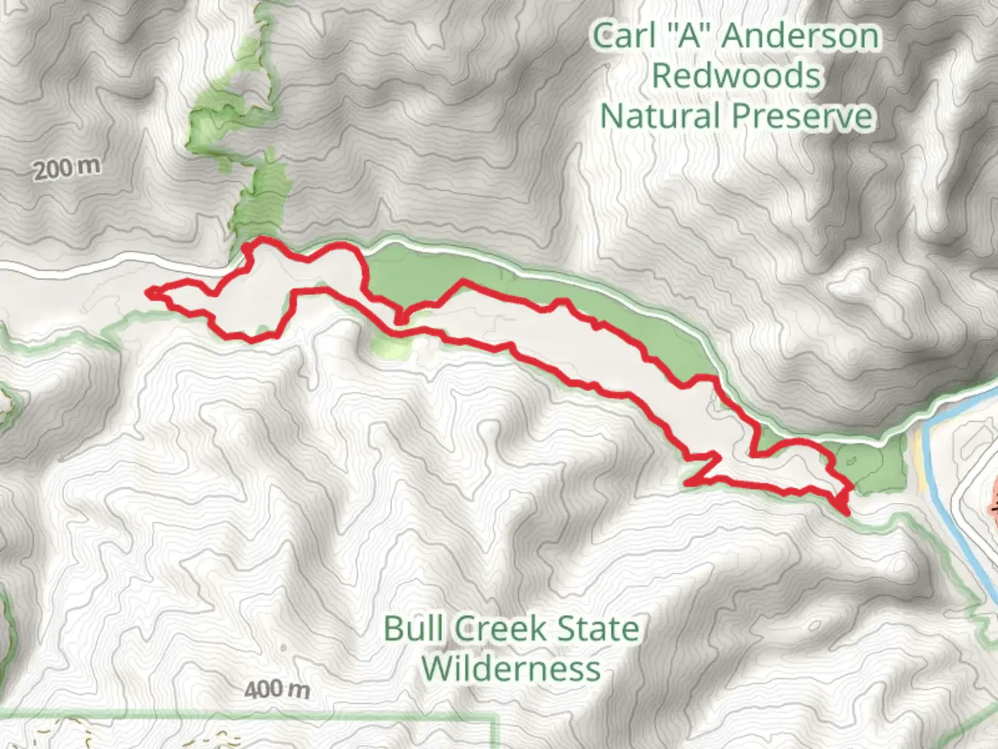 An image depicting the trail Bull Creek Loop and its surrounding area.