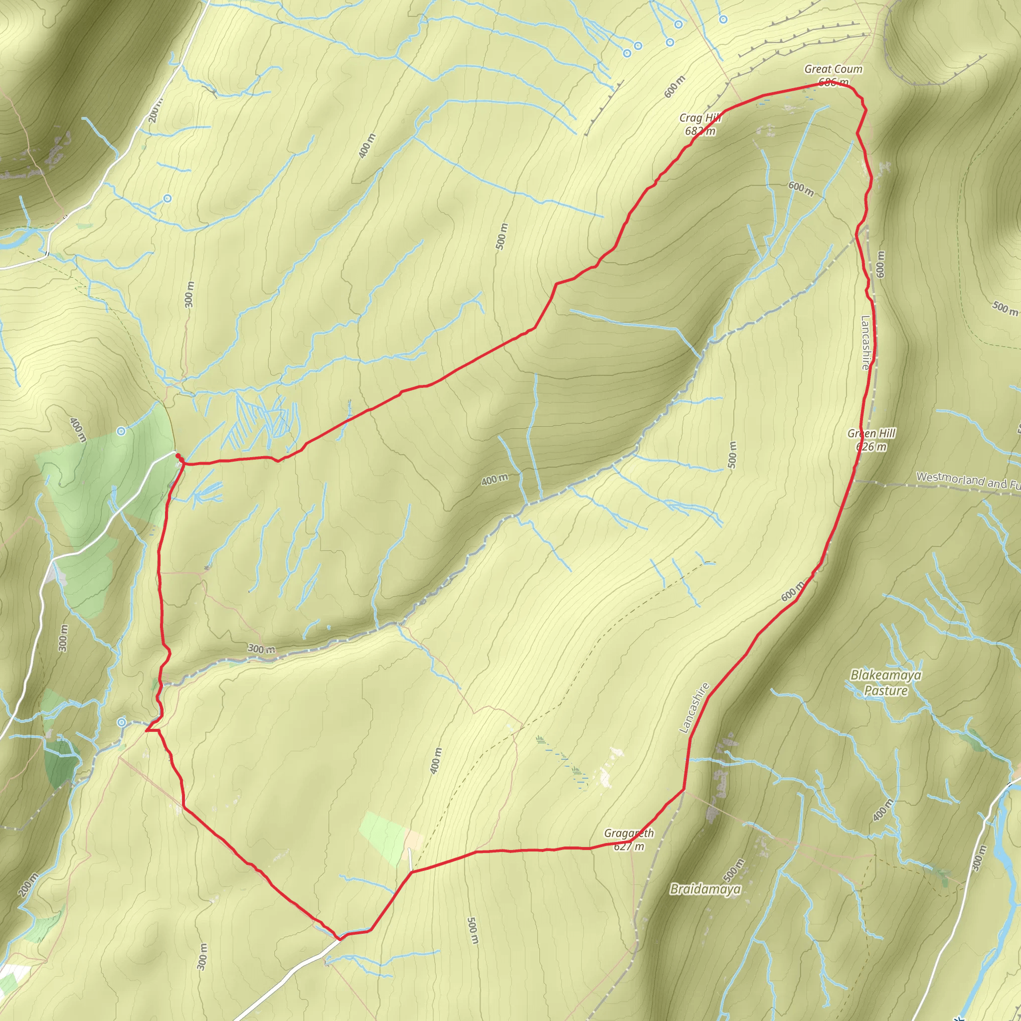 Crag Hill, Green Coum, Green Hill and Gragareth Loop mobile static map
