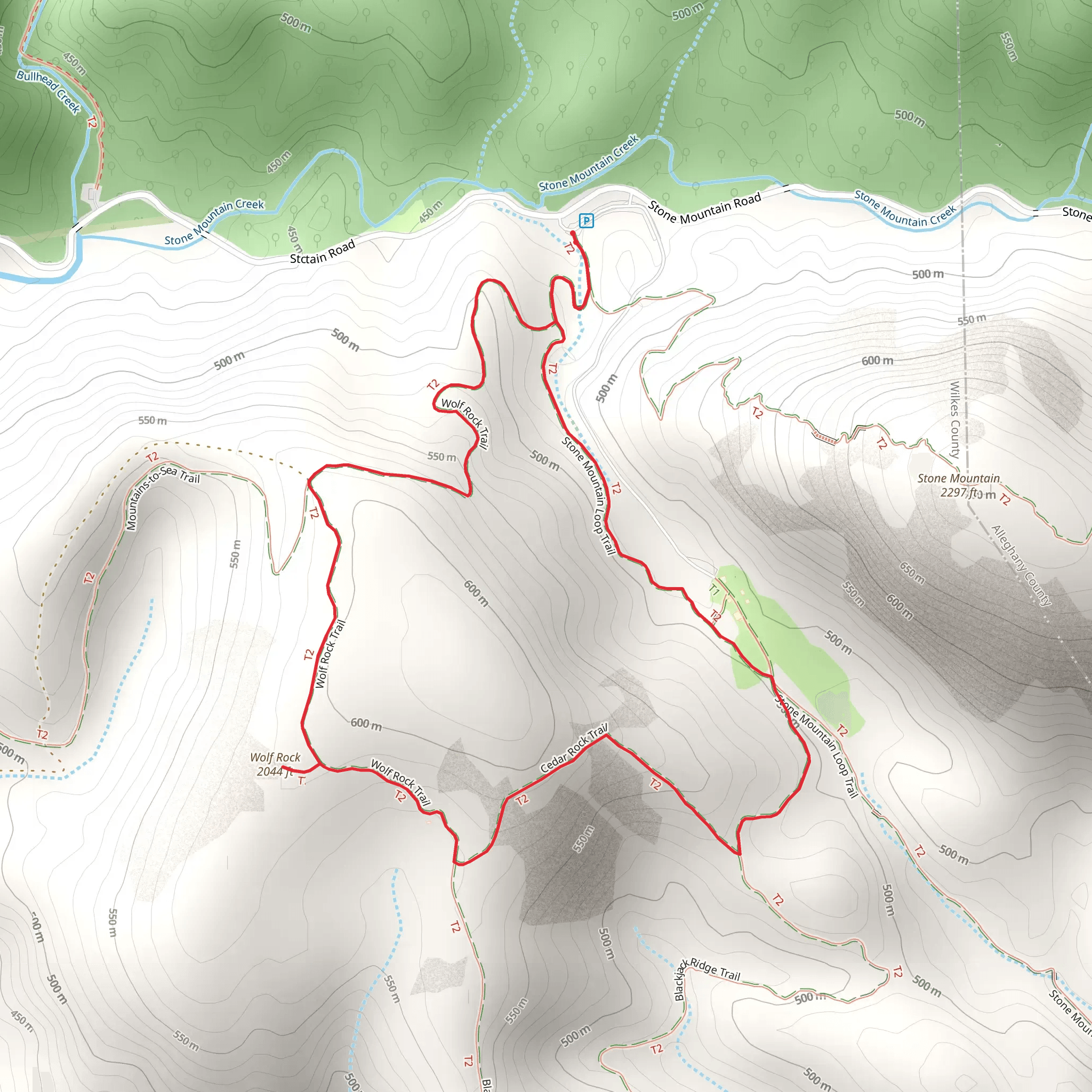 Stone Mountain Trail and Wolf Rock Trail mobile static map