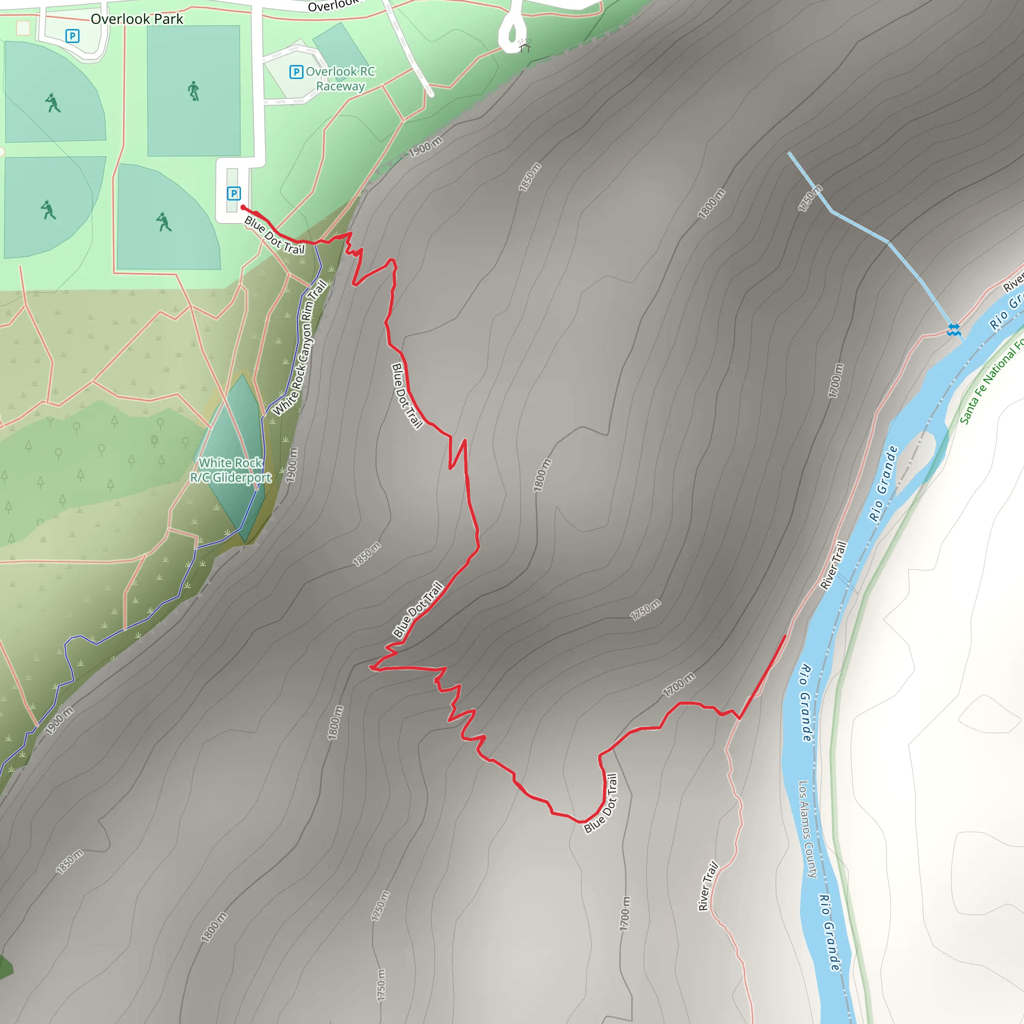 Blue Dot Trail Out and Back mobile static map